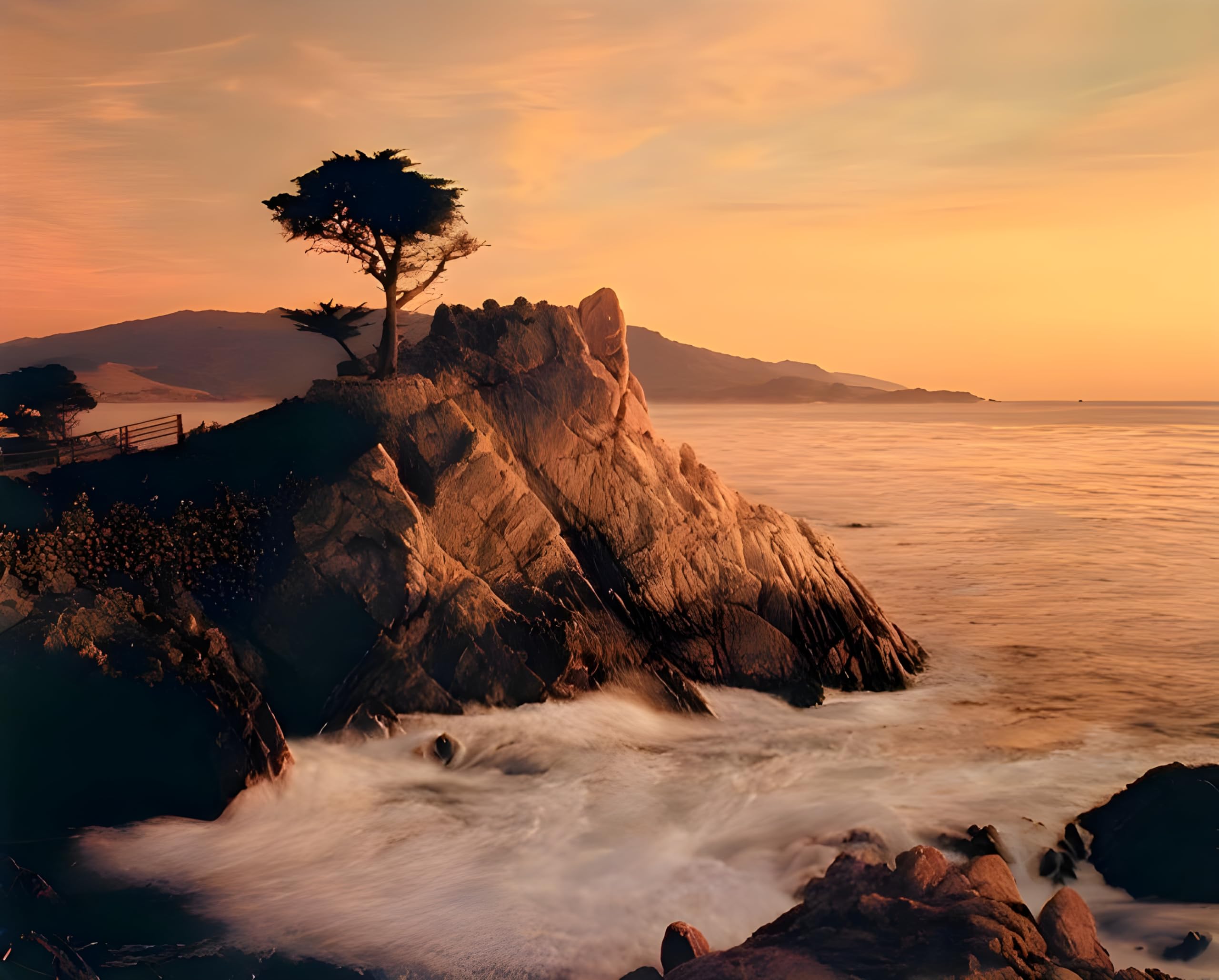 Ocean Scenery Art Print - Lone Cypress Tree at Pebble Beach Wall Decor Poster (16x20) - Perfect for Coastal Home Decor, Beach House Living Room & Office Wall Art