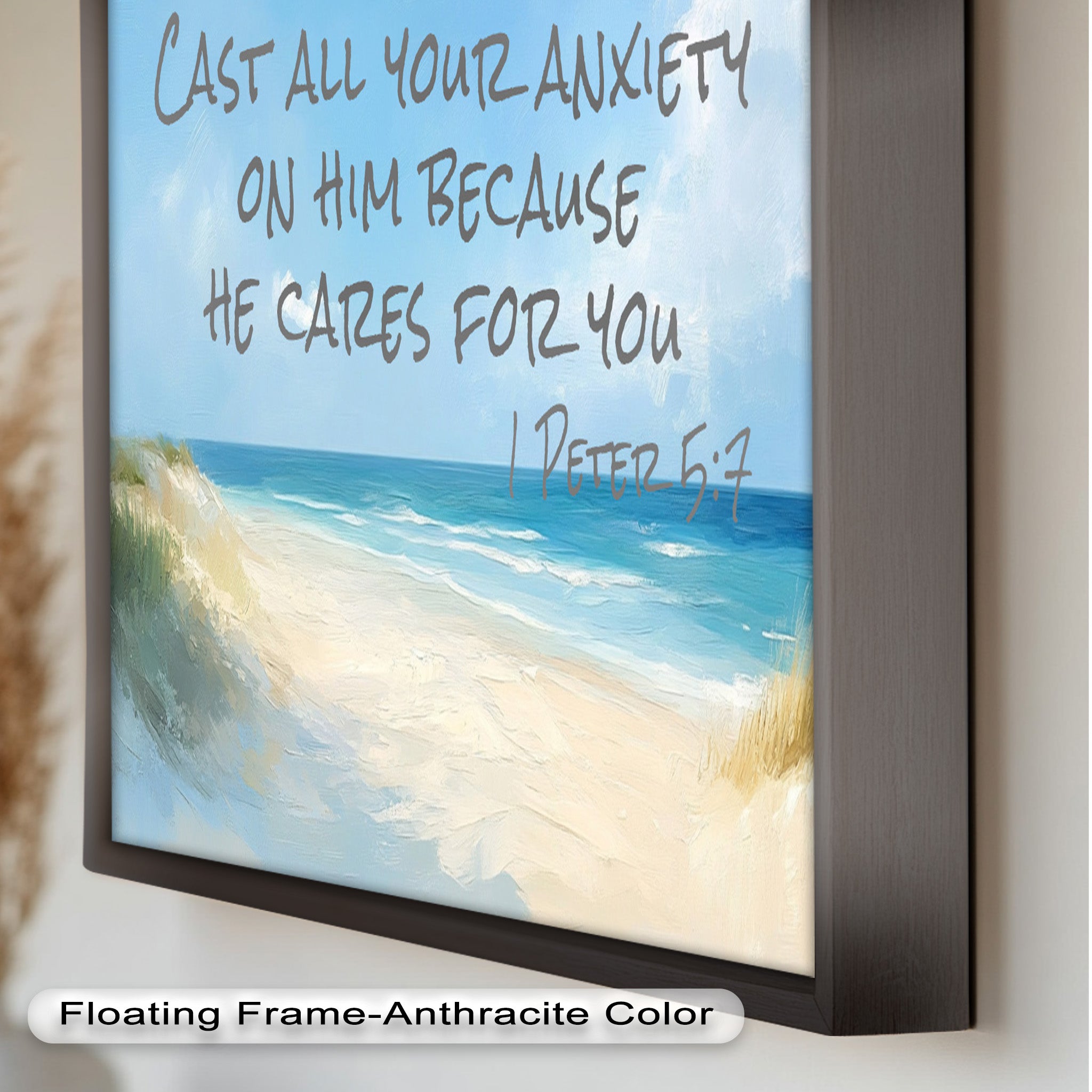1 Peter 5:7 Cast Your Anxiety Bible Verse Oil Painting - Christian Wall Art for Home, Church & Office Decor - Inspirational Scripture Gift for Anxiety Relief