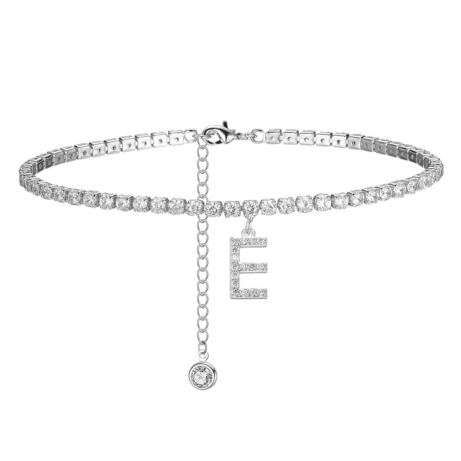 LNIEER Initial Ankle Bracelets for Women - White Gold Plated Dainty Tennis Chain CZ Letter Anklets, Summer Jewelry Gifts for Women & Teen Girls | Perfect for Beach, Vacation & Everyday Wear