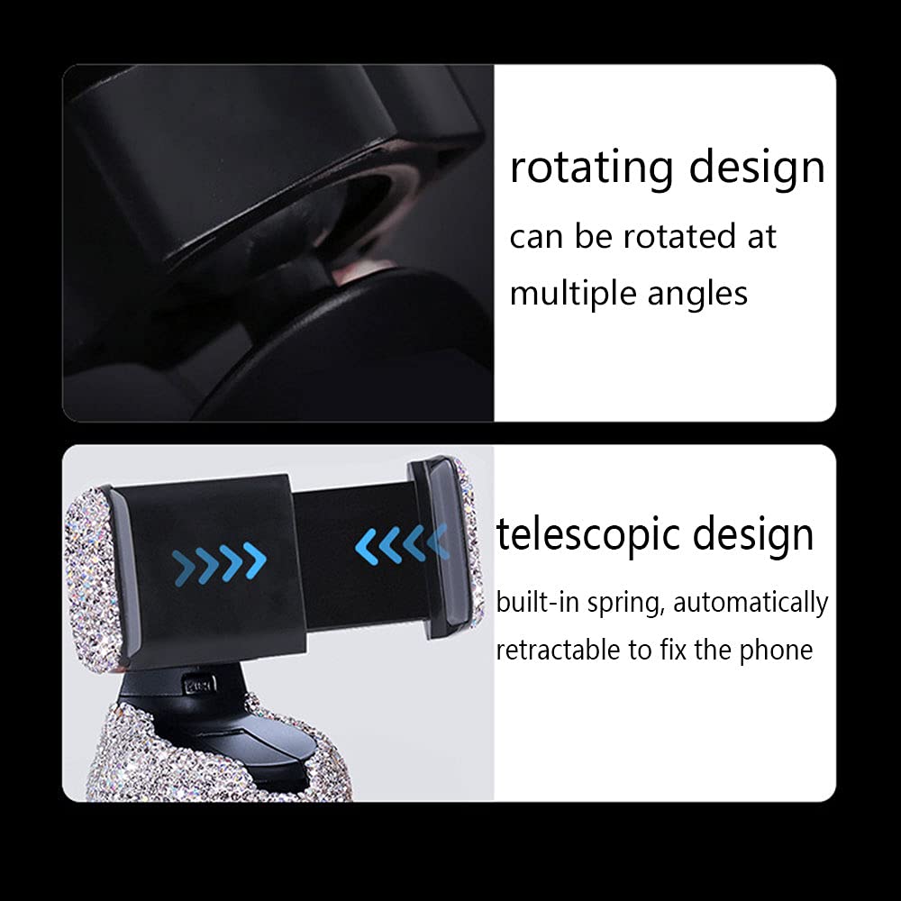 Shiny Rhinestone Car Phone Holder Stand - Pink/Red Dashboard & Air Vent Mount for Women | Perfect for Hands-Free Calling, GPS Navigation & Safe Driving