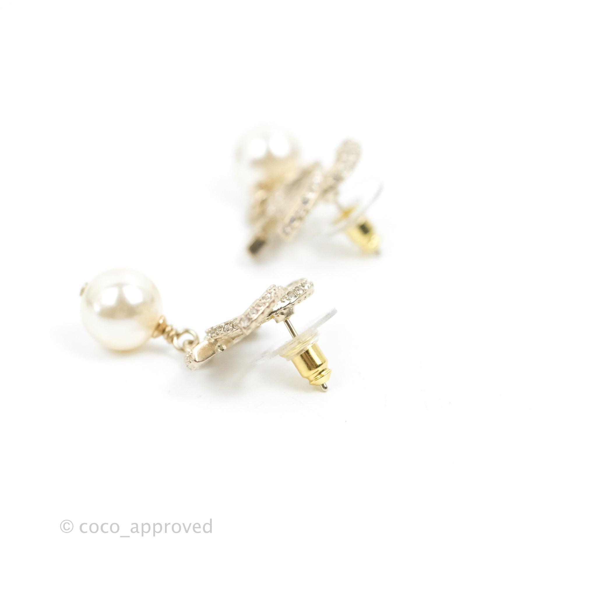 Chanel CC Crystal Pearl Drop Earrings Gold Tone 23V - Luxury Fashion Jewelry for Women, Elegant Party & Wedding Accessories