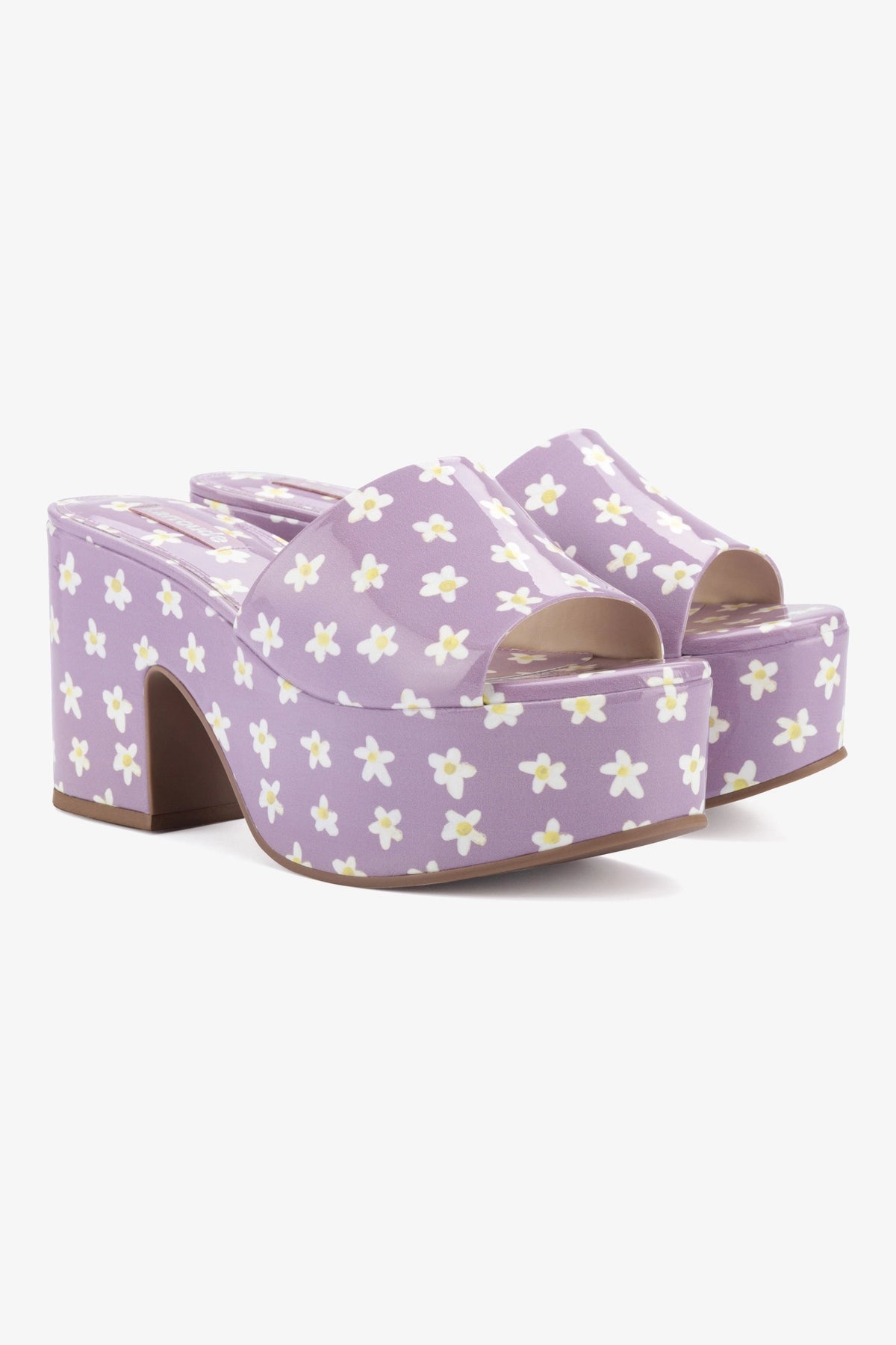 Women's Miso Platform Sandals in Lavender Floral Patent Leather - Comfortable Summer Wedge Sandals for Beach, Vacation & Casual Outfits