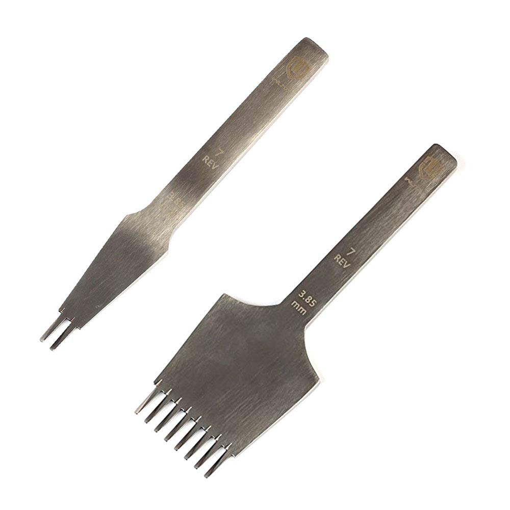 Premium WUTA Leather Hole Punch Set - French Style Pricking Iron & Chisel Tools (3.85mm, 2-8 Teeth, Reverse Cut) for Leather Crafting, DIY Projects & Shoe Repair