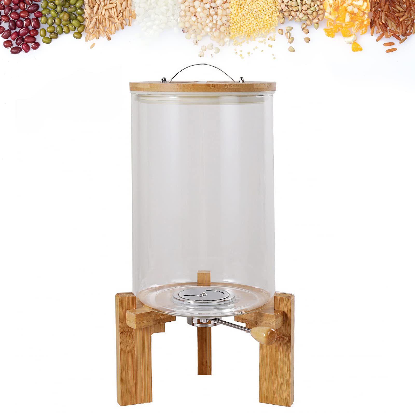 YIDWED 8L Large Airtight Rice Dispenser with Thermometer & Measuring Cup - Wooden Stand Cereal Storage Container for Kitchen Organization & Pantry Storage - Perfect for Flour, Sugar, Pasta, and Dry Food Storage