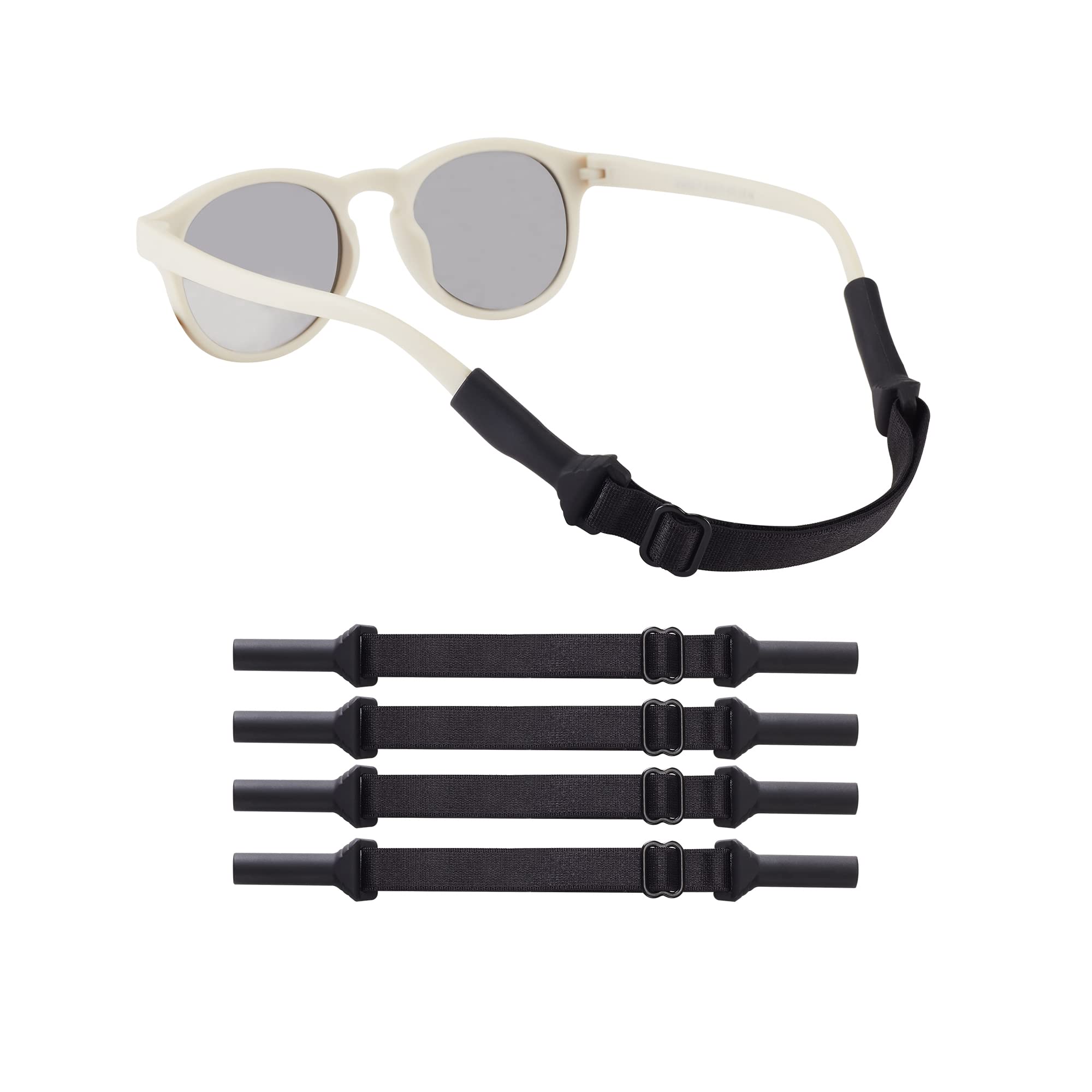 LVVFit Adjustable Baby Glasses Straps (5-8 Inch) - 4 Pack Black Eyewear Retainers for Toddlers & Infants 0-3 Years - Sports Sunglasses & Eyeglasses Holder for Boys & Girls - Perfect for Outdoor Play, Swimming & Active Kids
