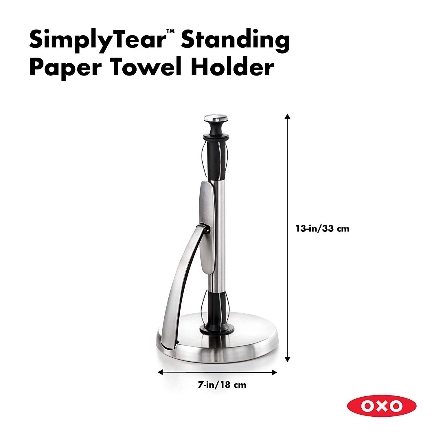 OXO Good Grips SimplyTear Standing Paper Towel Holder (2 Pack) - Brushed Stainless Steel - Kitchen & Bathroom Organization - Perfect for Countertops, Under Cabinets, RVs & Small Spaces