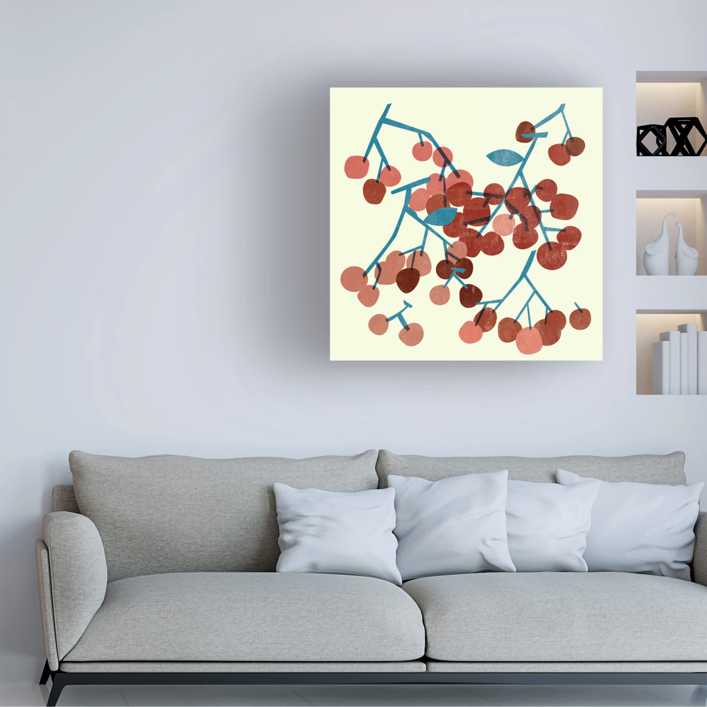 Sweet Cherries I Canvas Wall Art by Melissa Wang - Handmade Floral Fruit Painting for Living Room, Bedroom & Office Decor