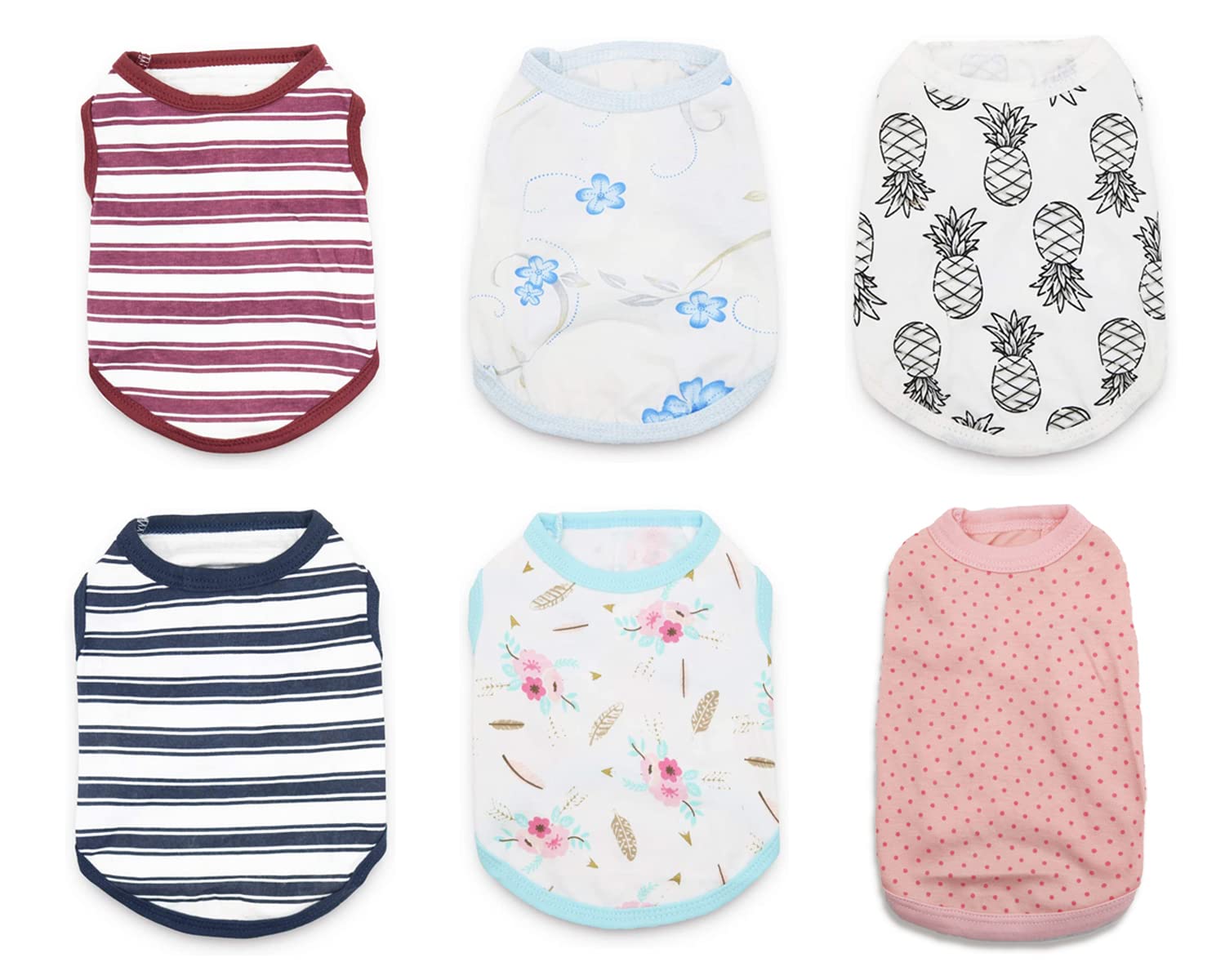 6 Pack Small Dog Shirts for Girls - XS Puppy T-Shirts with Stripes, Summer Breathable Pet Apparel for Yorkie & Chihuahua - Perfect for Daily Walks, Outdoor Adventures & Photo Shoots
