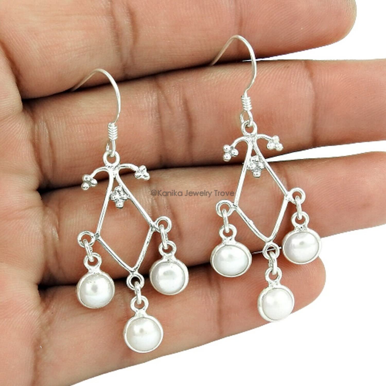925 Sterling Silver Freshwater Cultured Pearl Dangle Hook Earrings for Women - Elegant Rhombus Drop Design | Perfect for Weddings, Parties & Special Occasions