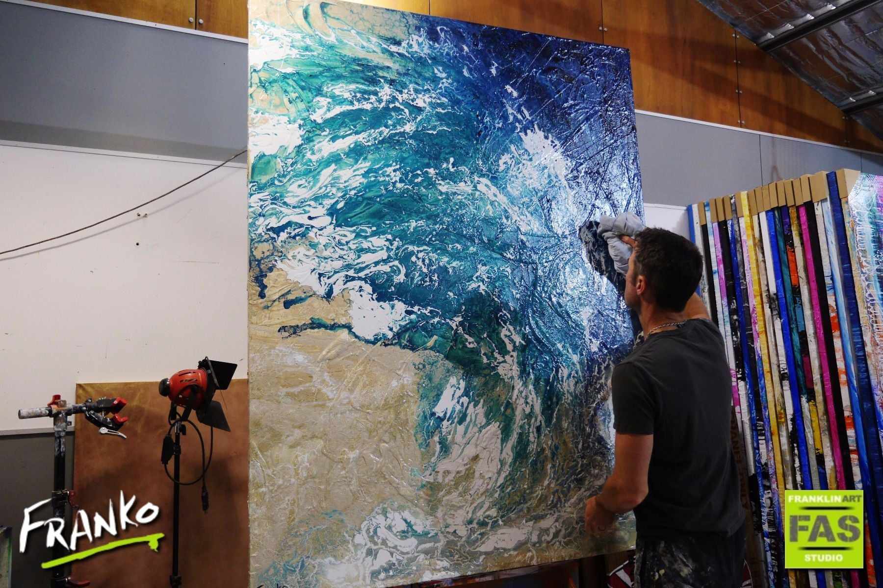 140cm x 180cm Blue White Cream Abstract Ocean Painting - Modern Wall Art for Living Room, Bedroom & Office Decor