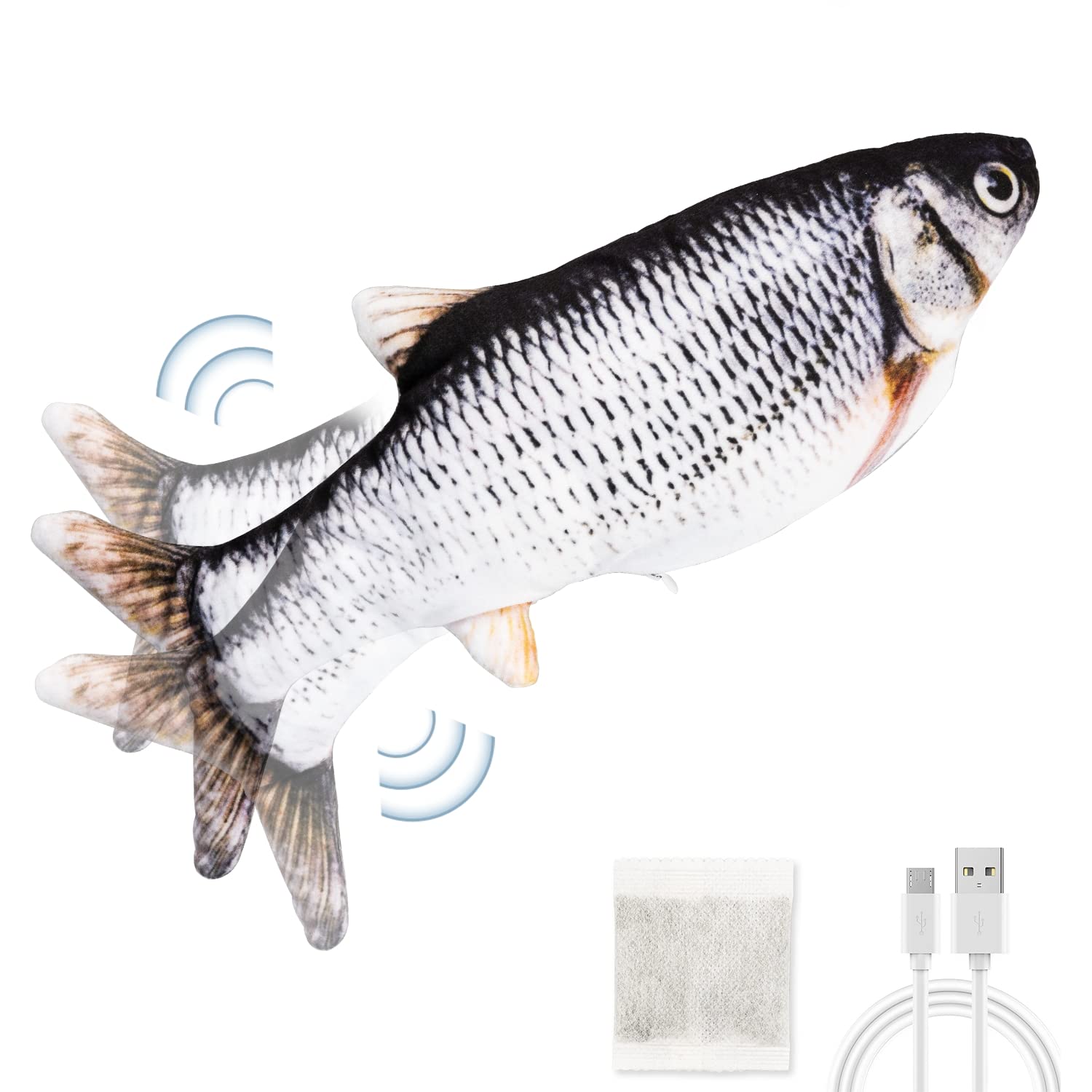 Depets Flopping Fish Cat Toy - Durable USB Charging Wiggle Fish with Catnip for Cats, Puppies & Small Dogs | Realistic Interactive Pet Toy for Indoor Exercise & Playtime | Perfect for Boredom Relief & Energy Burning