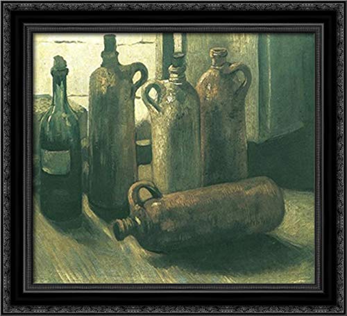 Vincent van Gogh Still Life With Five Bottles 22x20 Inch Black Ornate Wood Framed Canvas Art Print - Perfect for Living Room, Bedroom & Office Wall Decor