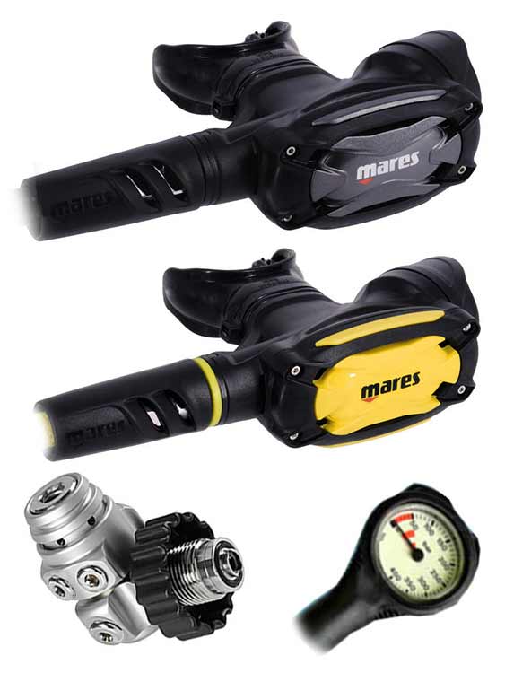 Mares SXS 62X Regulator Set with Octopus - DIN or Yoke Options - Includes Free Thermometer Gauge for Scuba Diving & Underwater Exploration