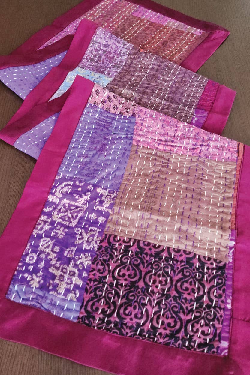 Handmade Purple Kantha Silk Table Runner - Elegant Dining Table Decor for Weddings, Parties & Home Decor