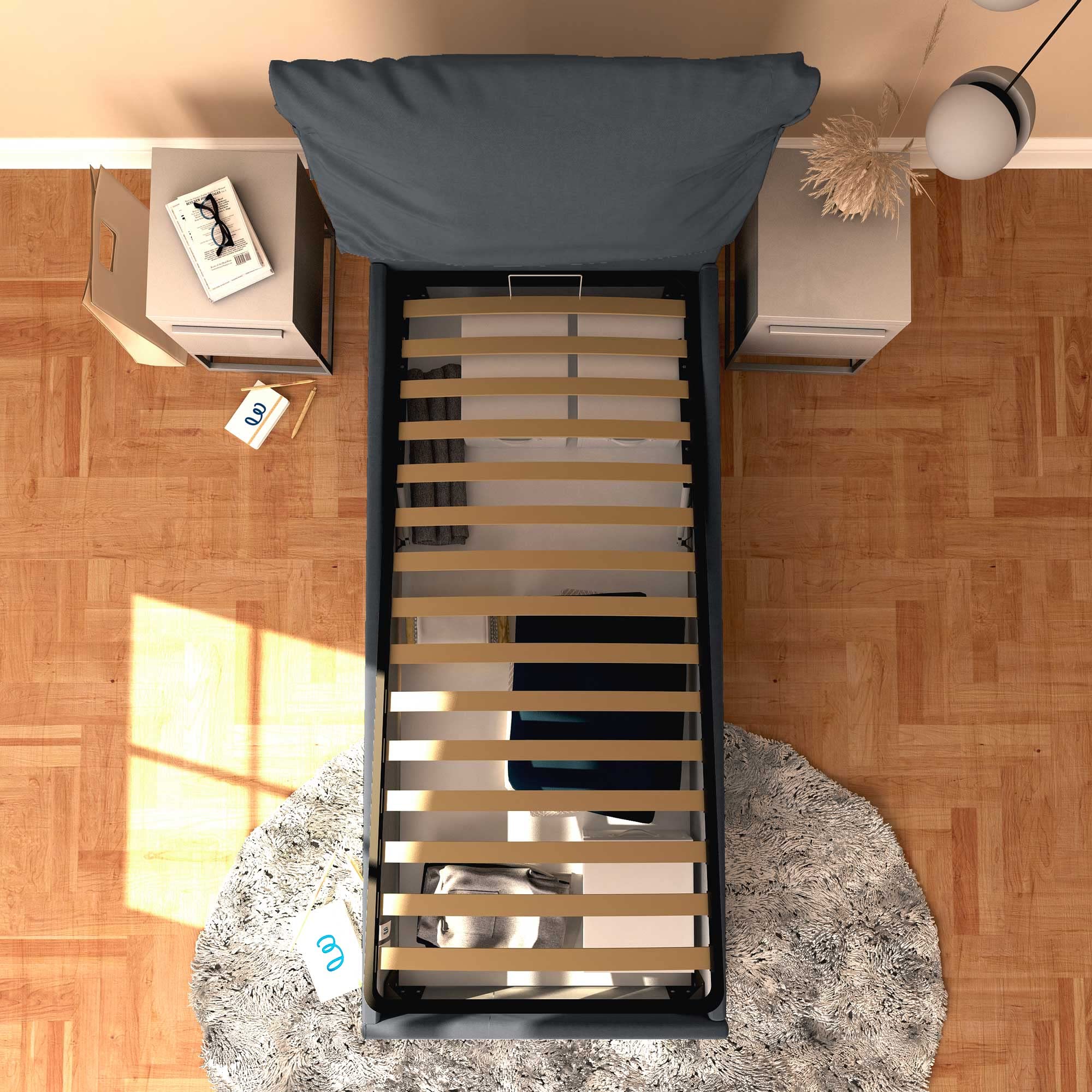 Baldiflex Licia Soft Single Bed Frame with Storage - Synthetic Leather Upholstery, Slatted Base for Single Mattress, 80 x 200 cm, Padded Headboard, Dark Gray - Perfect for Small Bedrooms, Guest Rooms & Studio Apartments