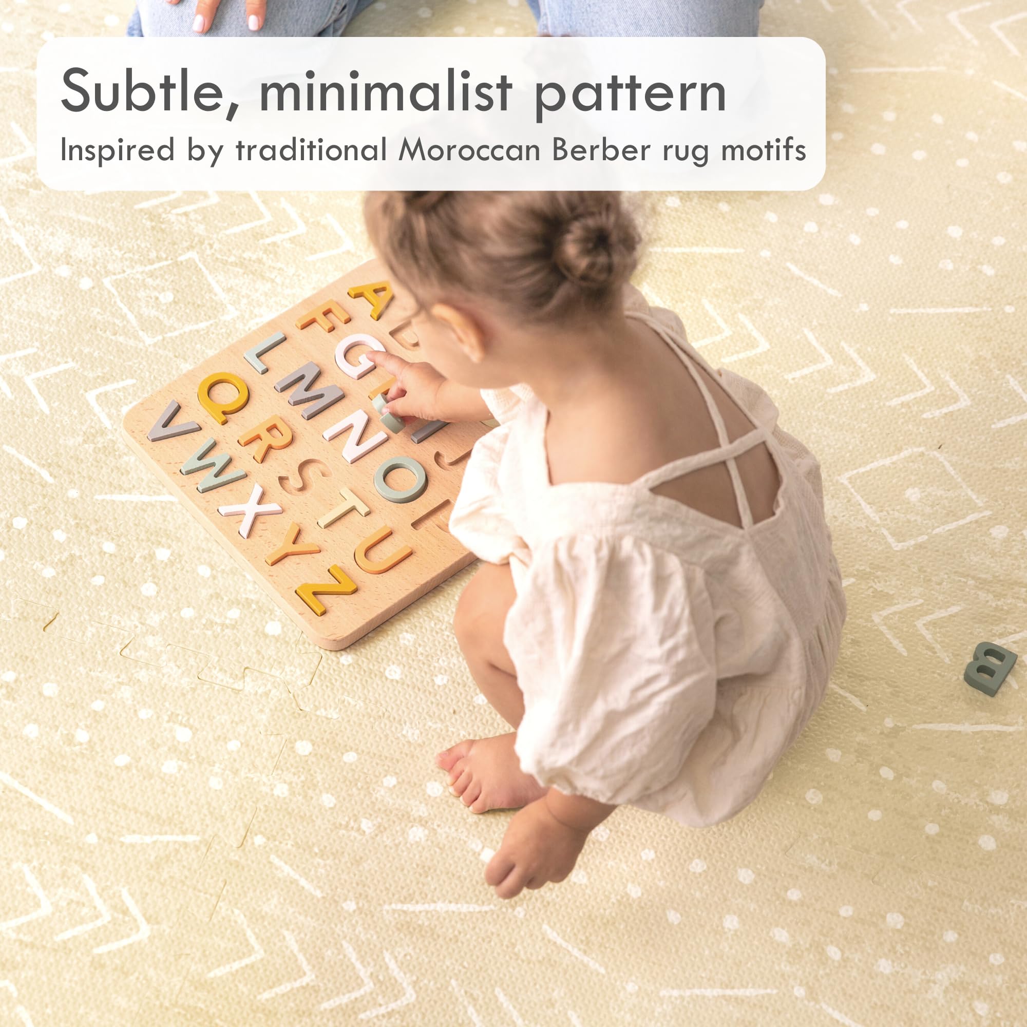 Lillefolk Baby Foam Play Mat - Non-Toxic Interlocking Tiles for Kids & Toddlers | 8x6ft Beige Soft Foam Floor Mat for Baby Playtime, Tummy Time, and Nursery Decor - Safe Crawling & Learning Activity Mat for Infants