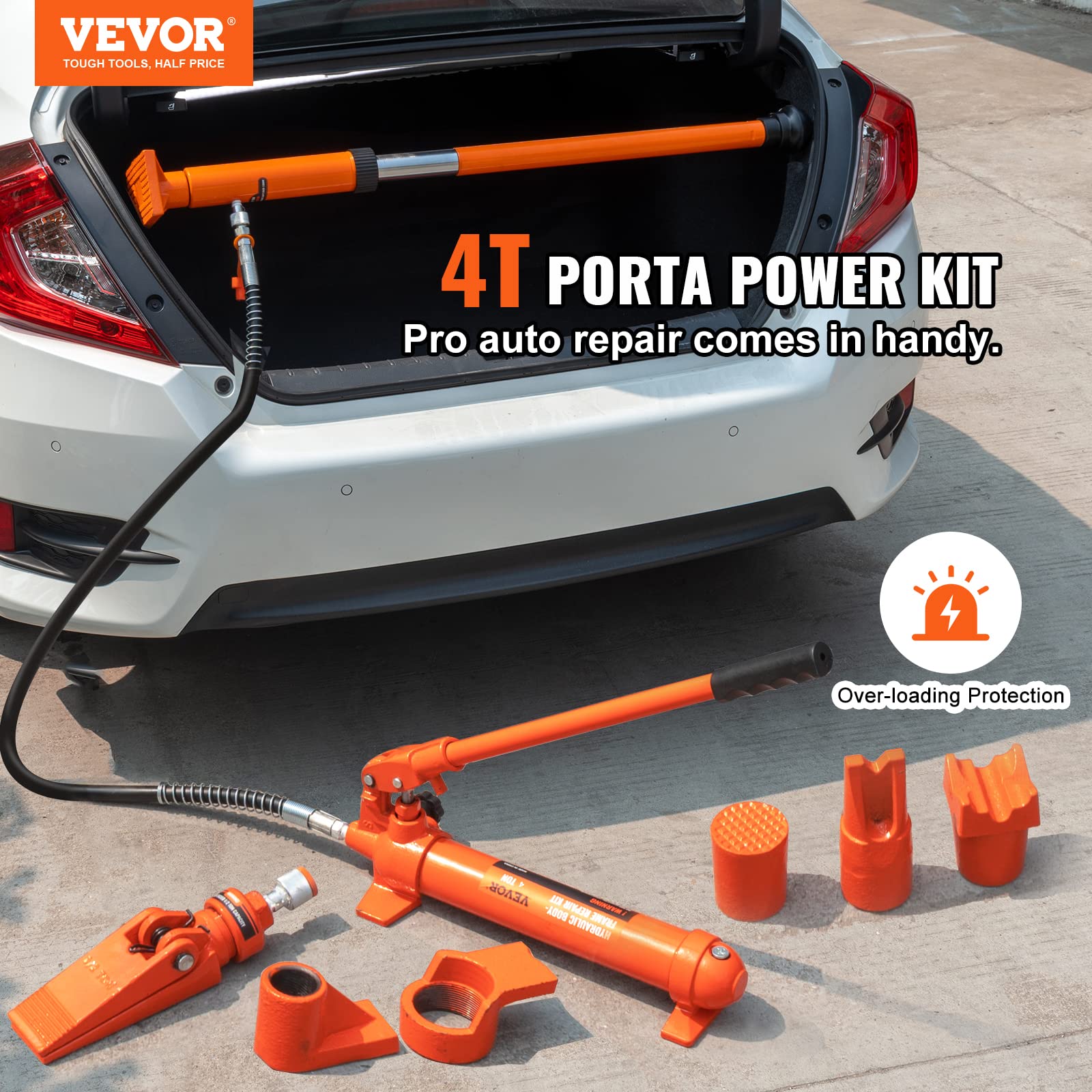 VEVOR 4 Ton Porta Power Kit - Portable Hydraulic Jack with 3.9ft Oil Hose, Auto Body Frame Repair Kit (8800LBS) - Ideal for Car Repair, Truck Maintenance & Farm Equipment Fixing