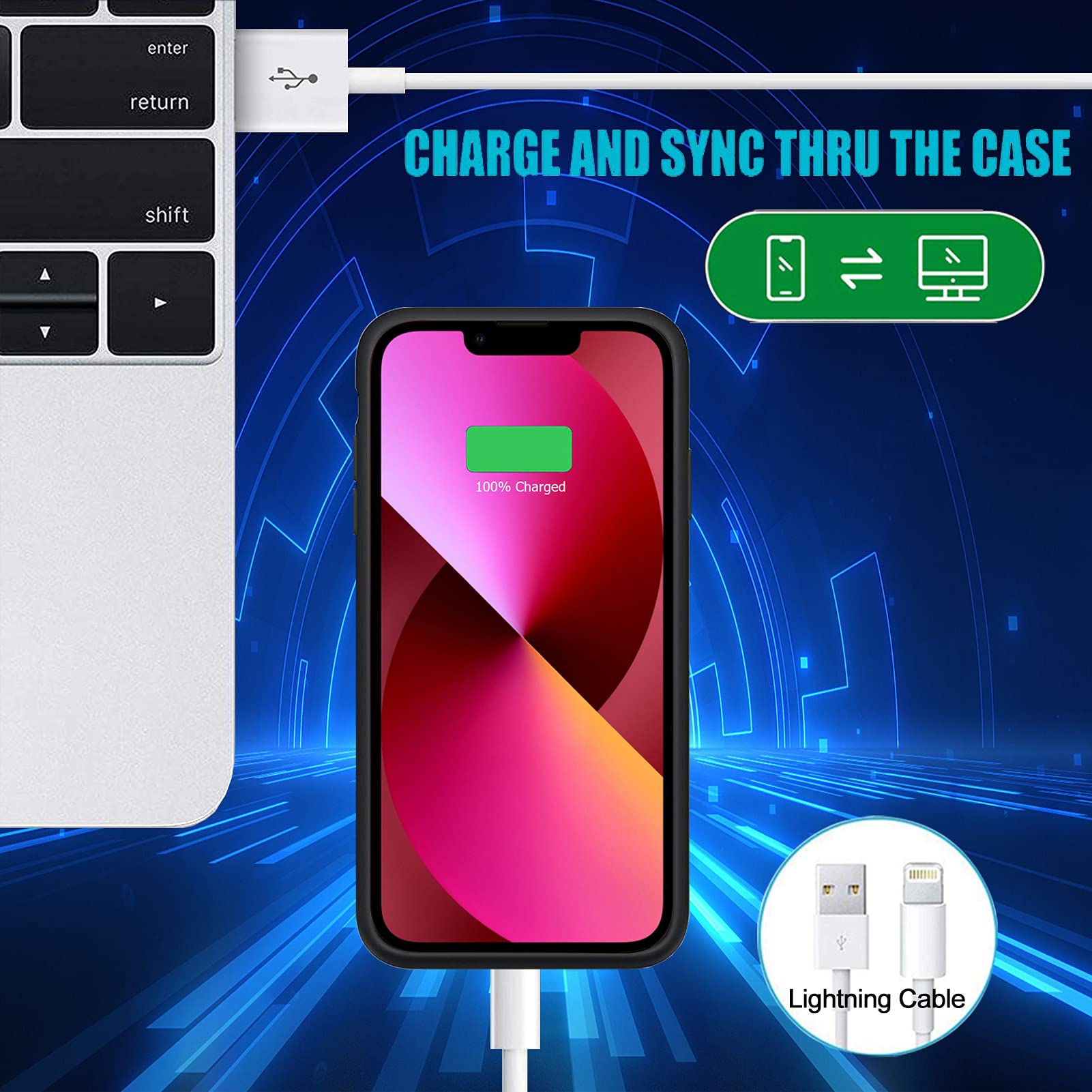 iPhone 13 Mini (5.4 inch) Battery Case with Wireless Charging & CarPlay Support - 5000mAh Extended Power Bank Protective Cover (Black) | Perfect for Travel, Commuting & Daily Use