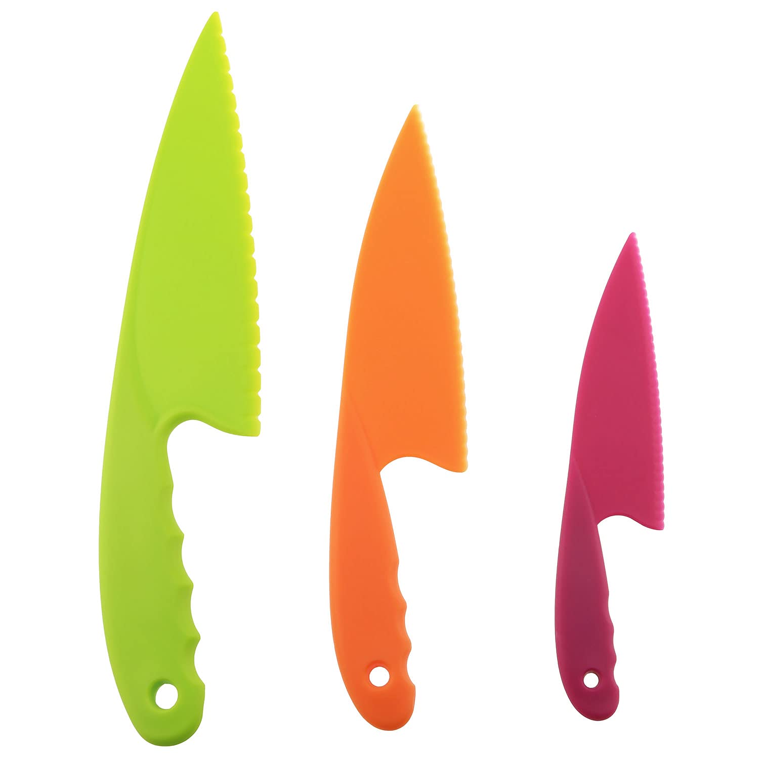 RLECS 3-Piece Colorful Nylon Kitchen Knife Set - BPA-Free Plastic Knives for Fruits, Bread, Cake, Salad & Lettuce | Perfect for Picnics, Camping & Party Serving