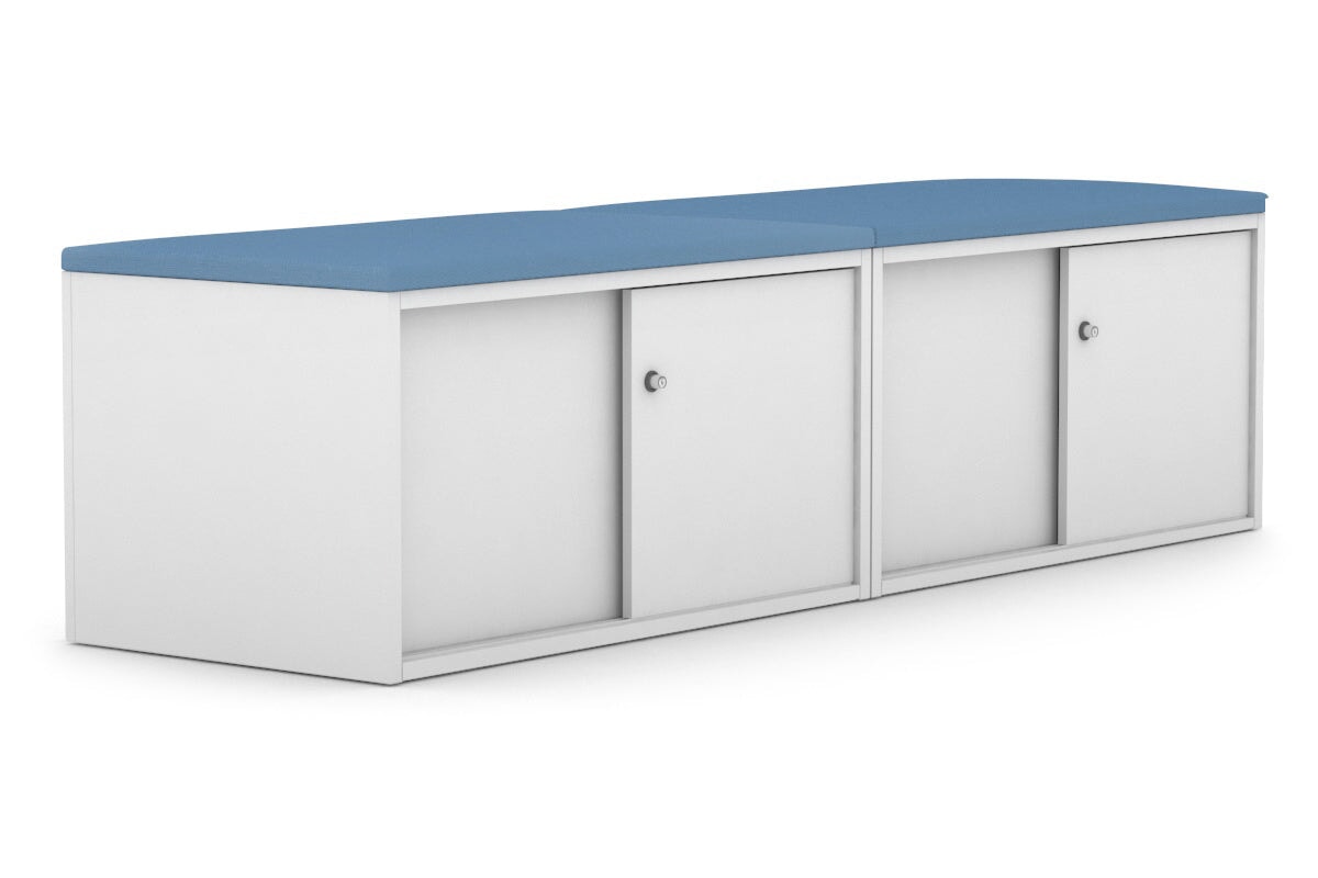 Low Profile Sliding 4-Door Credenza with Soft Top Cushion - Perfect for Home Office, Living Room, and Bedroom Storage