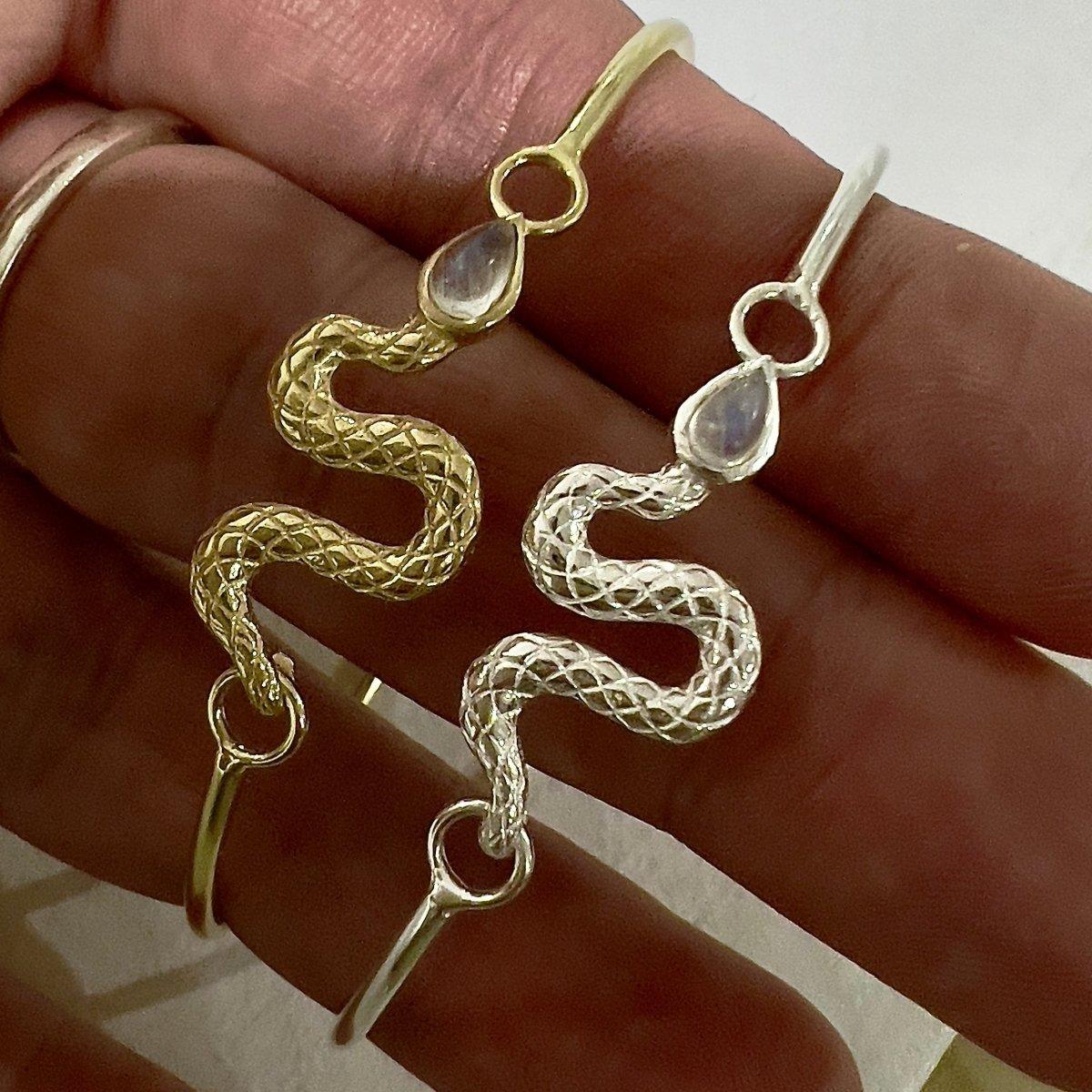 Laihas New Beginnings Gold Moonstone Snake Bangle Bracelet - Elegant Boho Jewelry for Women | Perfect for Parties, Weddings & Everyday Wear