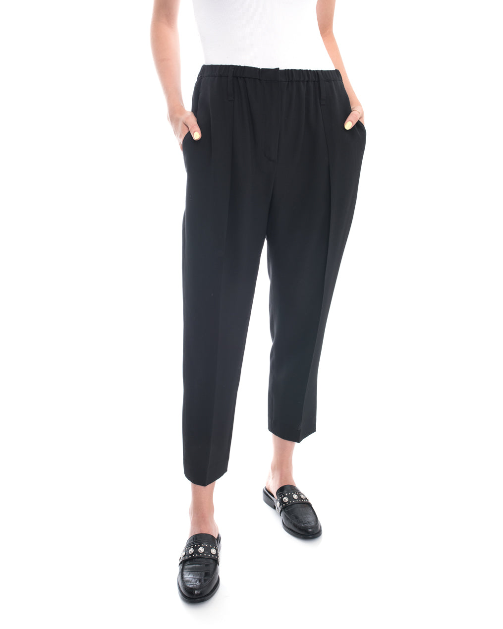 Brunello Cucinelli Black Silk Pleated Trousers for Women - Elegant High-Waisted Palazzo Pants for Office, Party & Formal Events