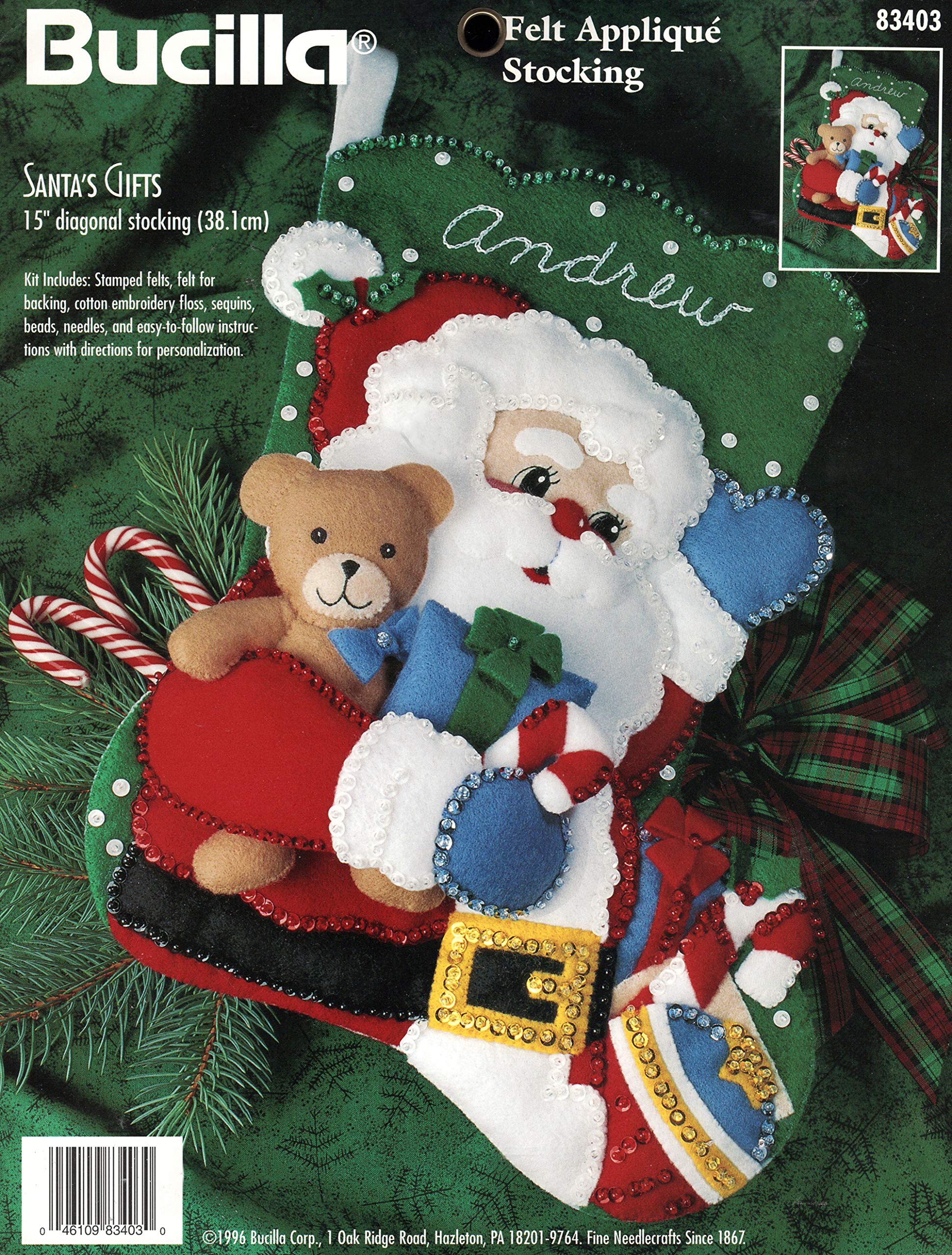 Bucilla Santa's Toys Felt Applique Stocking Kit 83403 - DIY Christmas Stocking Craft for Holiday Decorations & Gift Giving