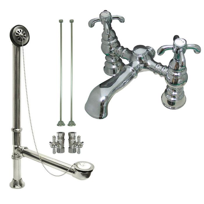 Chrome Deck Mount Clawfoot Tub Faucet Set with Drain Supplies & Stops - CC1134T1 System | Perfect for Vintage Bathroom Renovation & Freestanding Bathtub Installation
