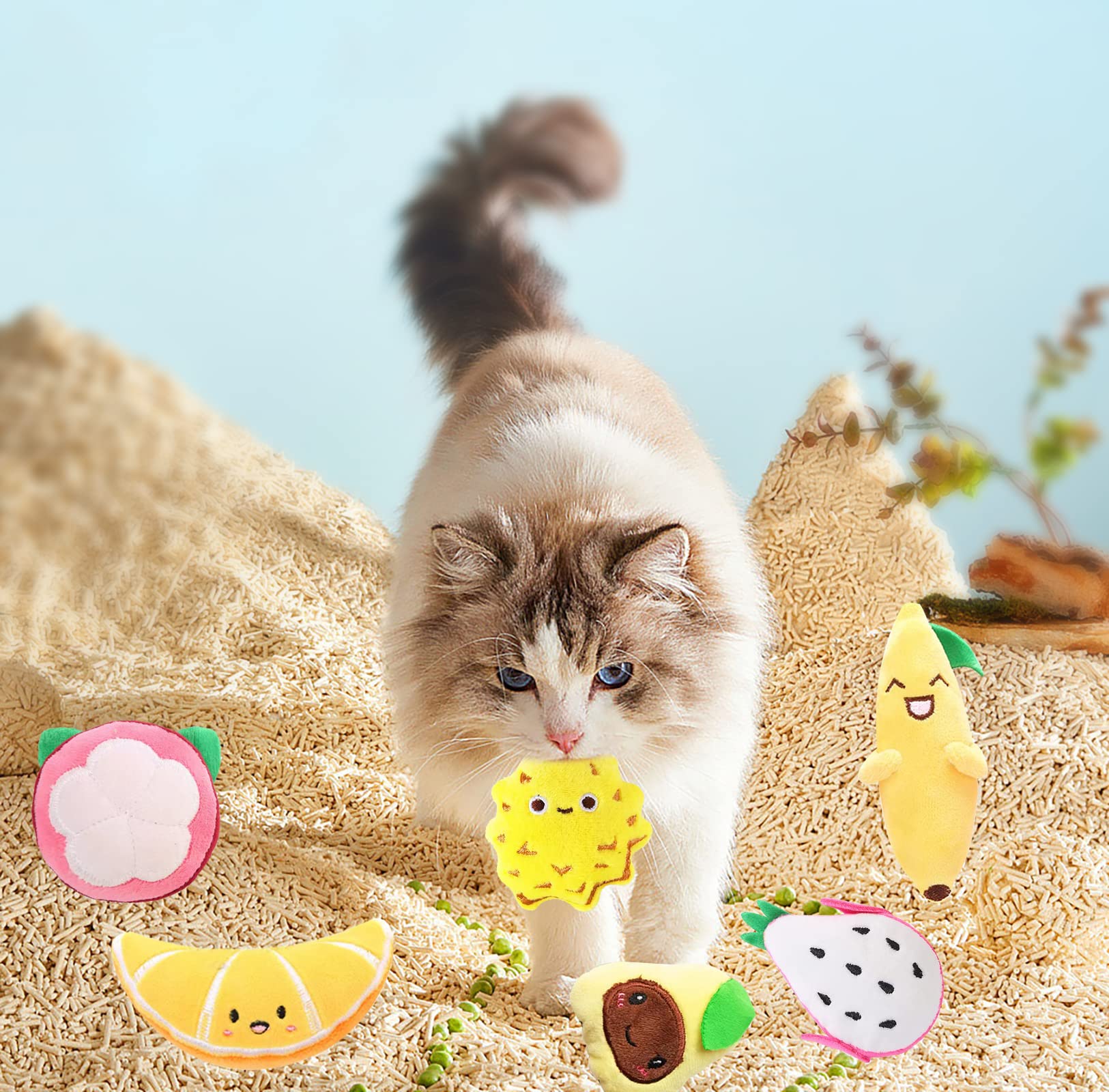 6 Pack Catnip Toys for Kittens - Durable Chew Resistant Interactive Cat Toys with Catnip, Plush Fruit Shapes for Indoor Cats - Promotes Dental Health, Great Gift for Cat Lovers (Apple, Banana, Strawberry) - Perfect for Playtime, Training & Stress Relief