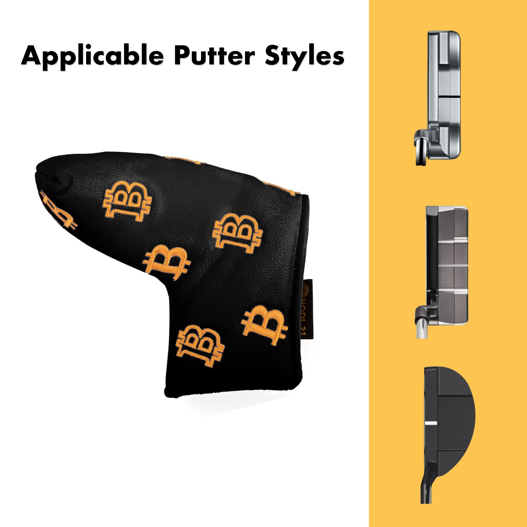 Bitcoin Golf Putter Cover for Blade Putters - Premium Golf Club Headcover for Protection - HODL 21 Golf Accessories (Black) - Perfect for Crypto Enthusiasts & Golf Lovers on the Course