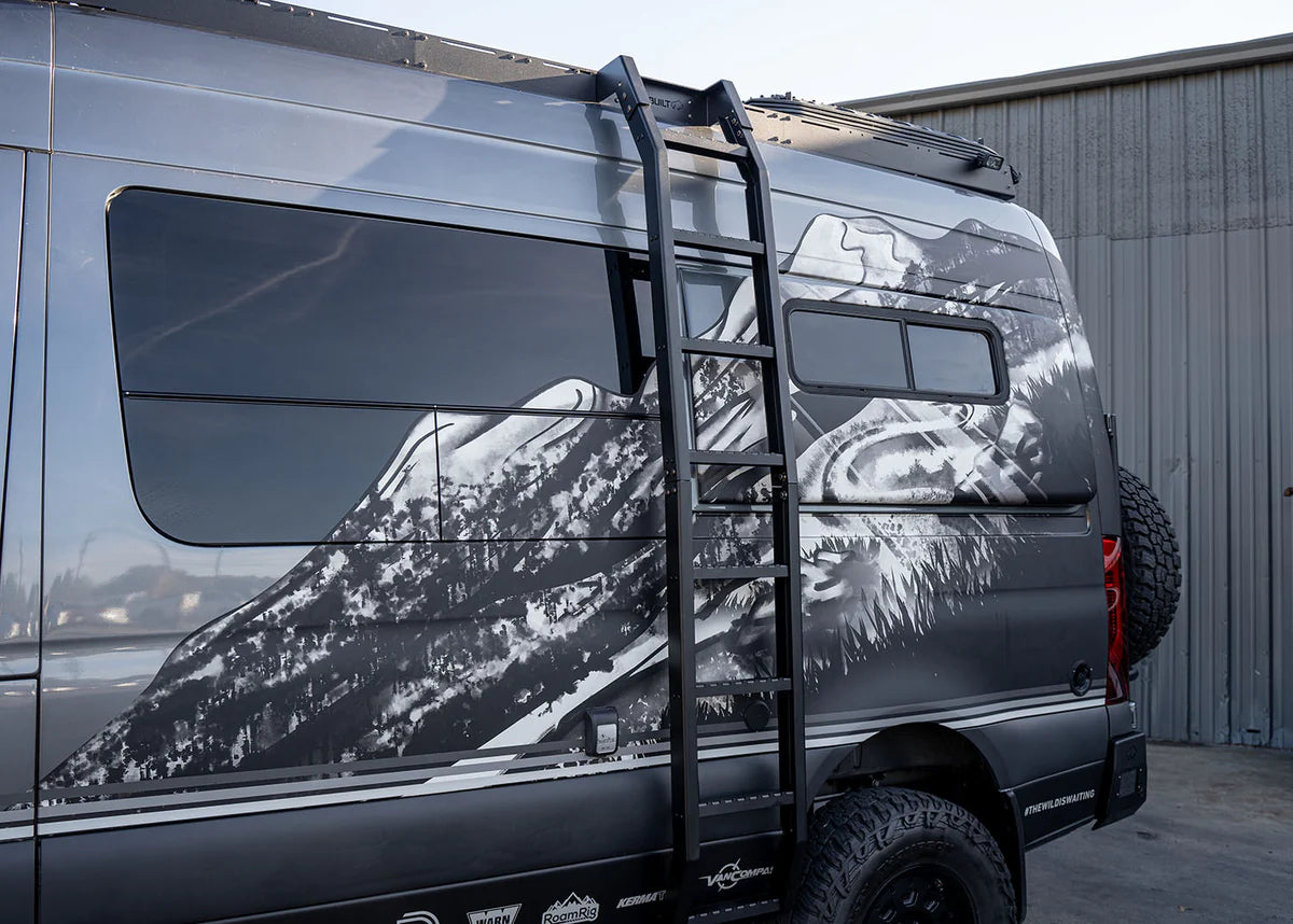 ROAMBUILT Flatpack Side Ladder for 2007-2023 Mercedes Sprinter Vans | Heavy Duty Aluminum Roof Rack Accessory | Perfect for Camping, Off-Road Adventures & Van Life
