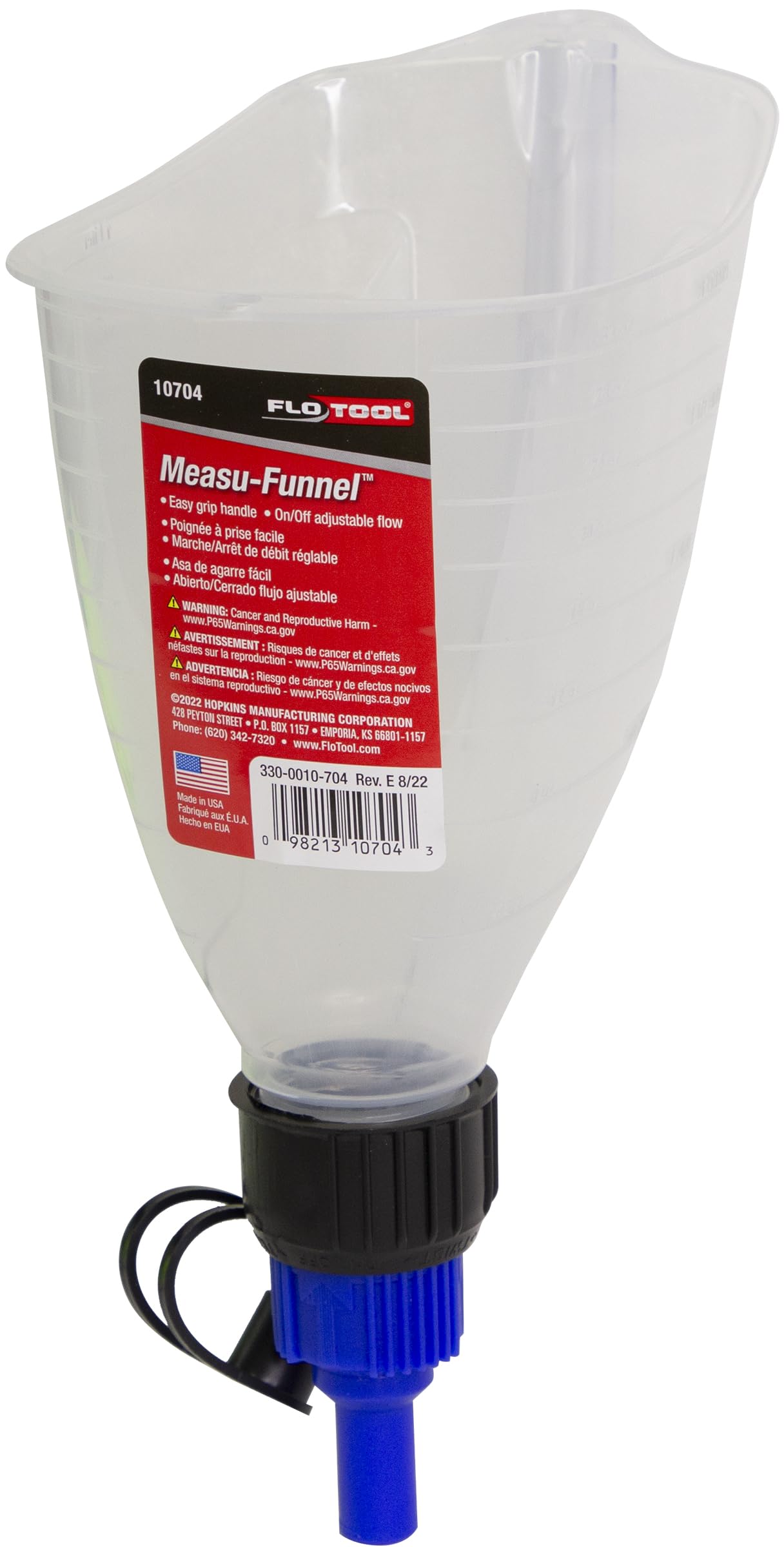 FloTool Hopkins 10704 Measu-Funnel with On/Off Spout - 2 Quart Black Plastic Funnel for Automotive Fluids, Oil Changes & DIY Projects
