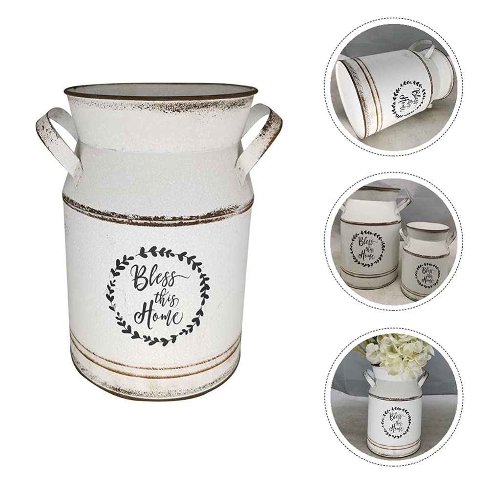Farmhouse Galvanized Milk Jug Vase - White Rustic Flower Pot for Roses & Floral Arrangements - Perfect for Home Decor, Weddings, and Farmhouse Style Centerpieces