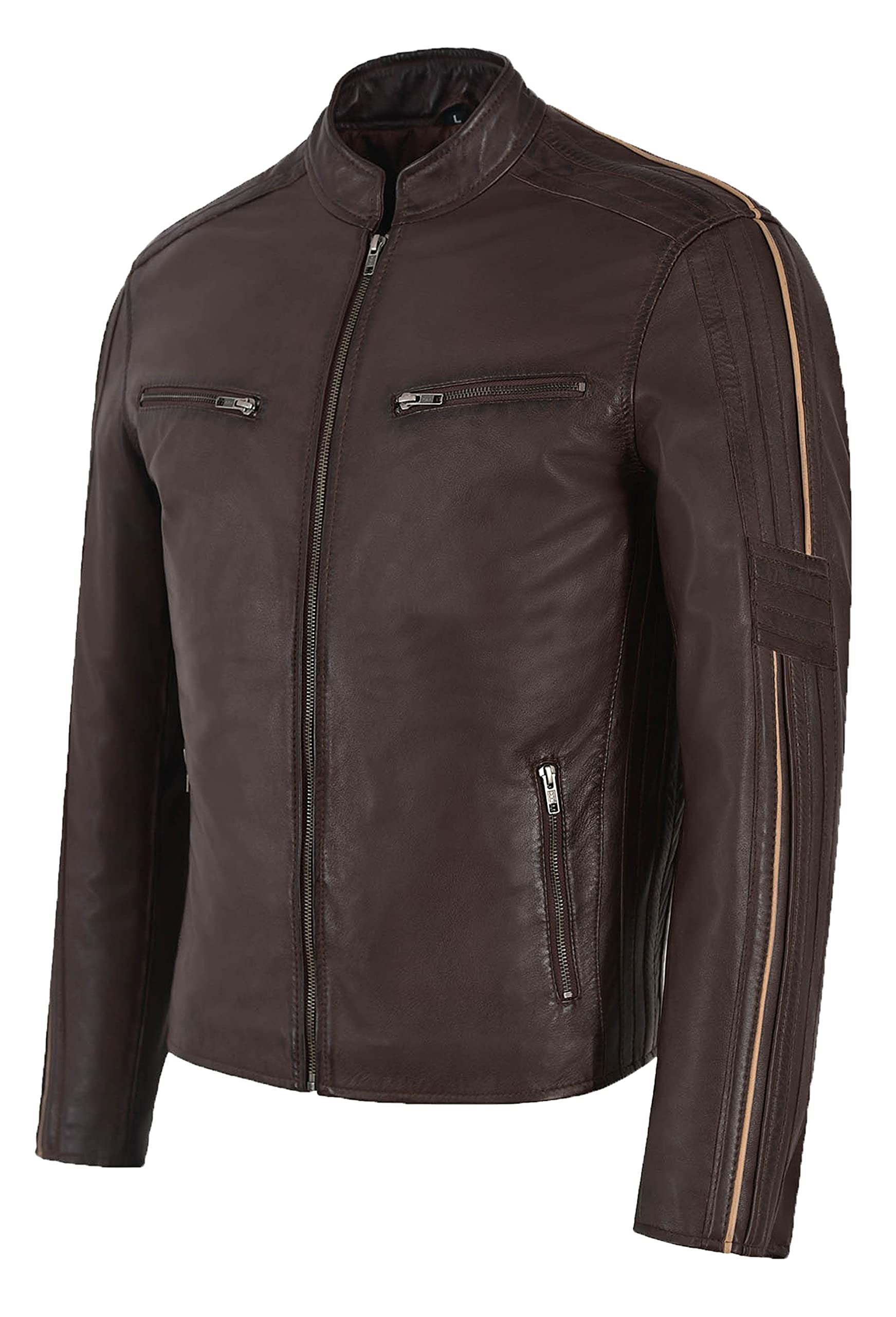 Genuine Leather Motorcycle Jacket for Men - Premium Biker Jacket - Real Cowhide Leather Jacket - Stylish & Durable Men's Outerwear for Riding, Casual Wear & Outdoor Adventures