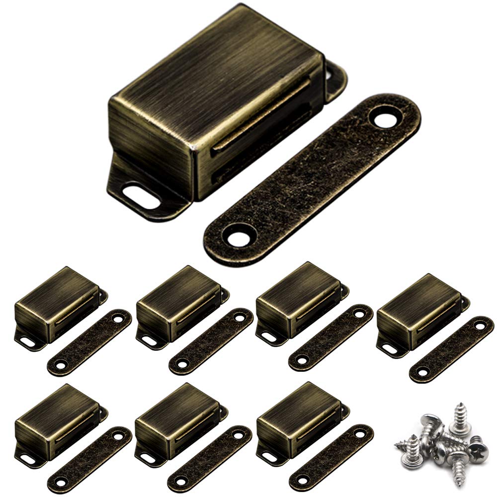8 Pack Magnetic Cabinet Door Catches - Heavy Duty 20 lbs Stainless Steel Closet Catches with Strong Magnet - Furniture Latches for Kitchen, Bathroom & Wardrobe (Bronze)