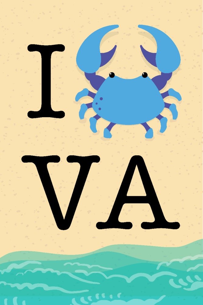 Virginia I Blue Crab VA Travel Poster - 36x54 Giclee Gallery Print, Coastal Wall Art Decor for Beach House, Seafood Restaurant & Nautical Theme Rooms