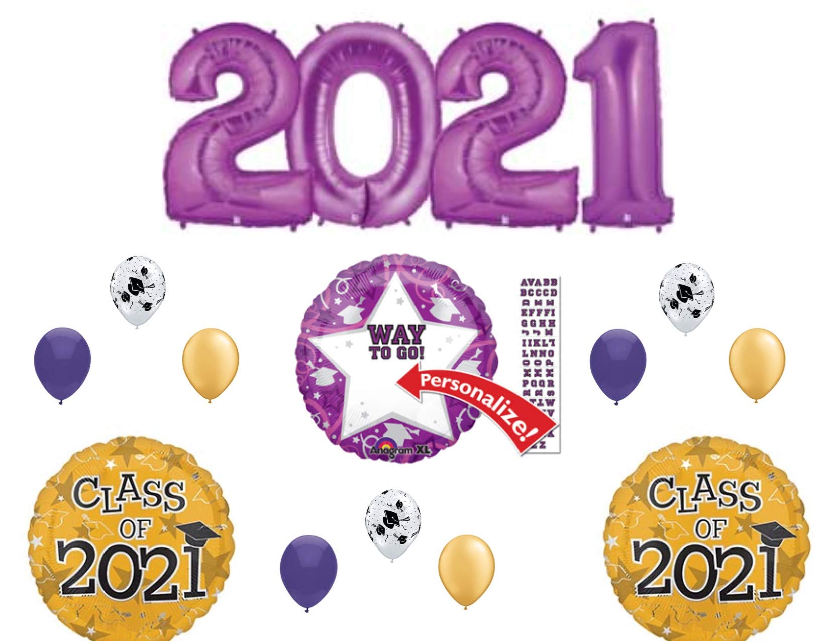 2021 Graduation Party Decorations - Purple & Gold Number Balloons for Class of 2021 Celebrations | Perfect for Graduation Ceremonies, Photo Backdrops & Home Decor