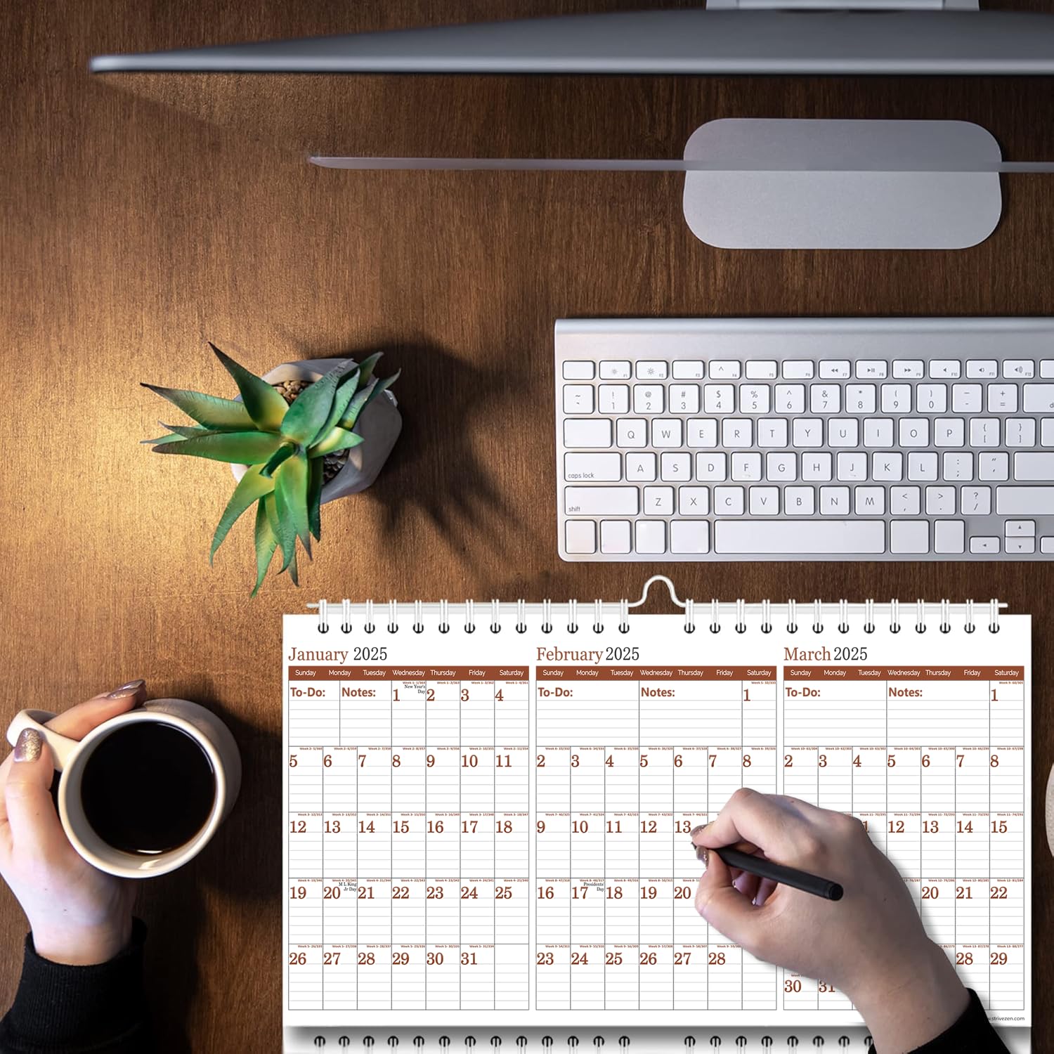 STRIVE ZEN 2025-2027 3-Year Wall Calendar with Julian Dates | Thick Paper Vertical Design | 36