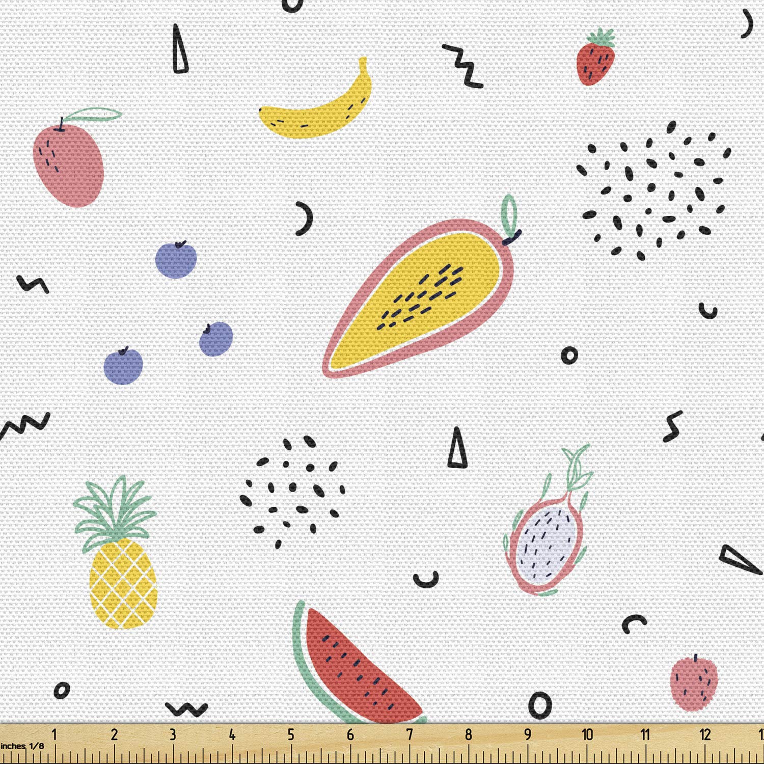 Ambesonne Tropical Fruits Fabric by The Yard - Hand Drawn Exotic Fruit & Dot Pattern on Plain Background - 2 Yards Multicolor Upholstery Material for Sofa, Curtains, Pillows & Home Decor