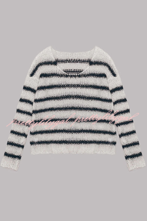 Cozy Striped Knit Sweater for Women - Soft Fluffy Winter Pullover - Casual Loose Fit Long Sleeve Top for Fall & Winter | Perfect for Office, Date Night & Weekend Outings