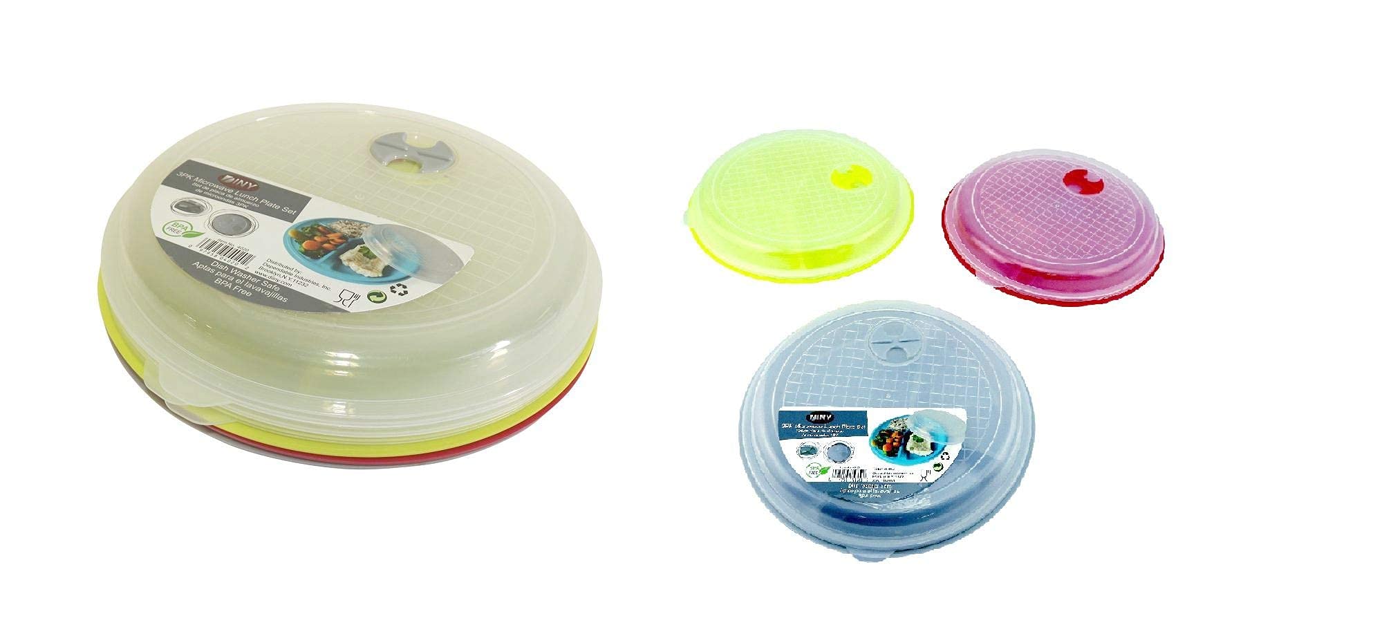 3-Pack Divided Microwave-Safe Lunch Plate Set with Lids & Vented Food Storage - BPA-Free Plastic Containers for Meal Prep, Office Lunch & Kids School Meals