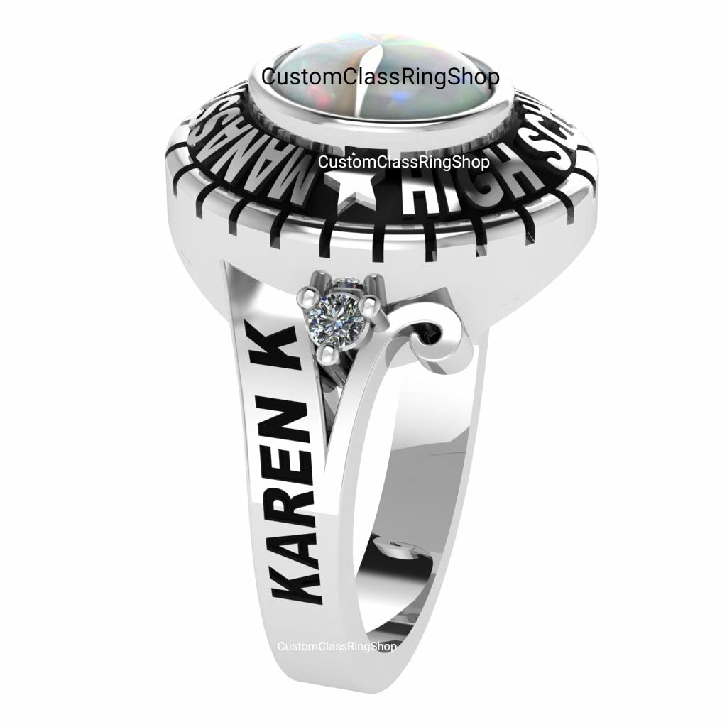 2022, 2023, 2024 Graduation Opal Class Ring - Custom 925 Silver School Ring Jewelry for Women | Perfect Gift for Graduation Ceremonies & Alumni Events