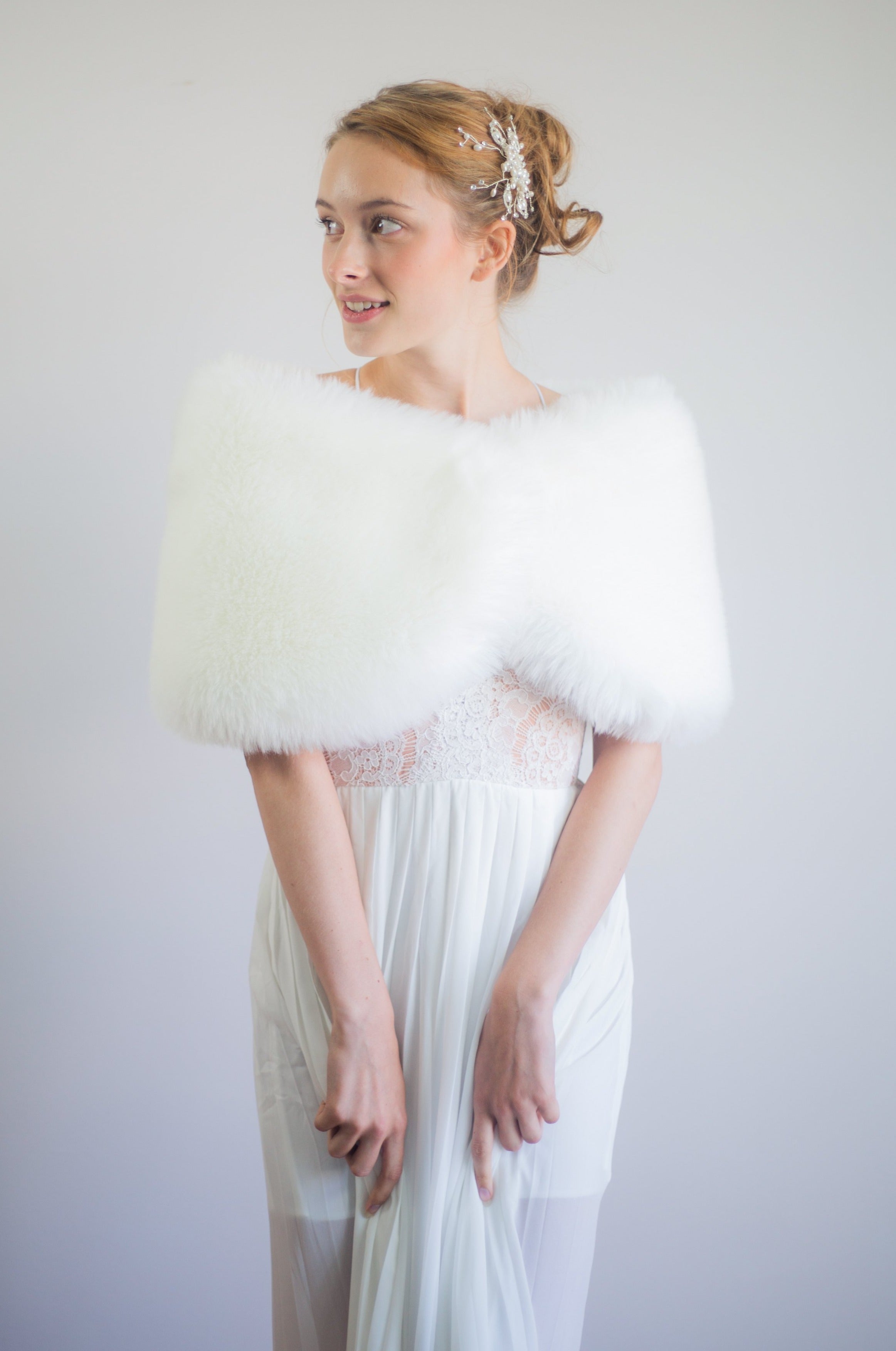 Ivory White Fur Wrap Shawl - Soft & Luxurious Winter Stole for Women (Serena Wht01) | Perfect for Weddings, Parties & Cold Weather Fashion