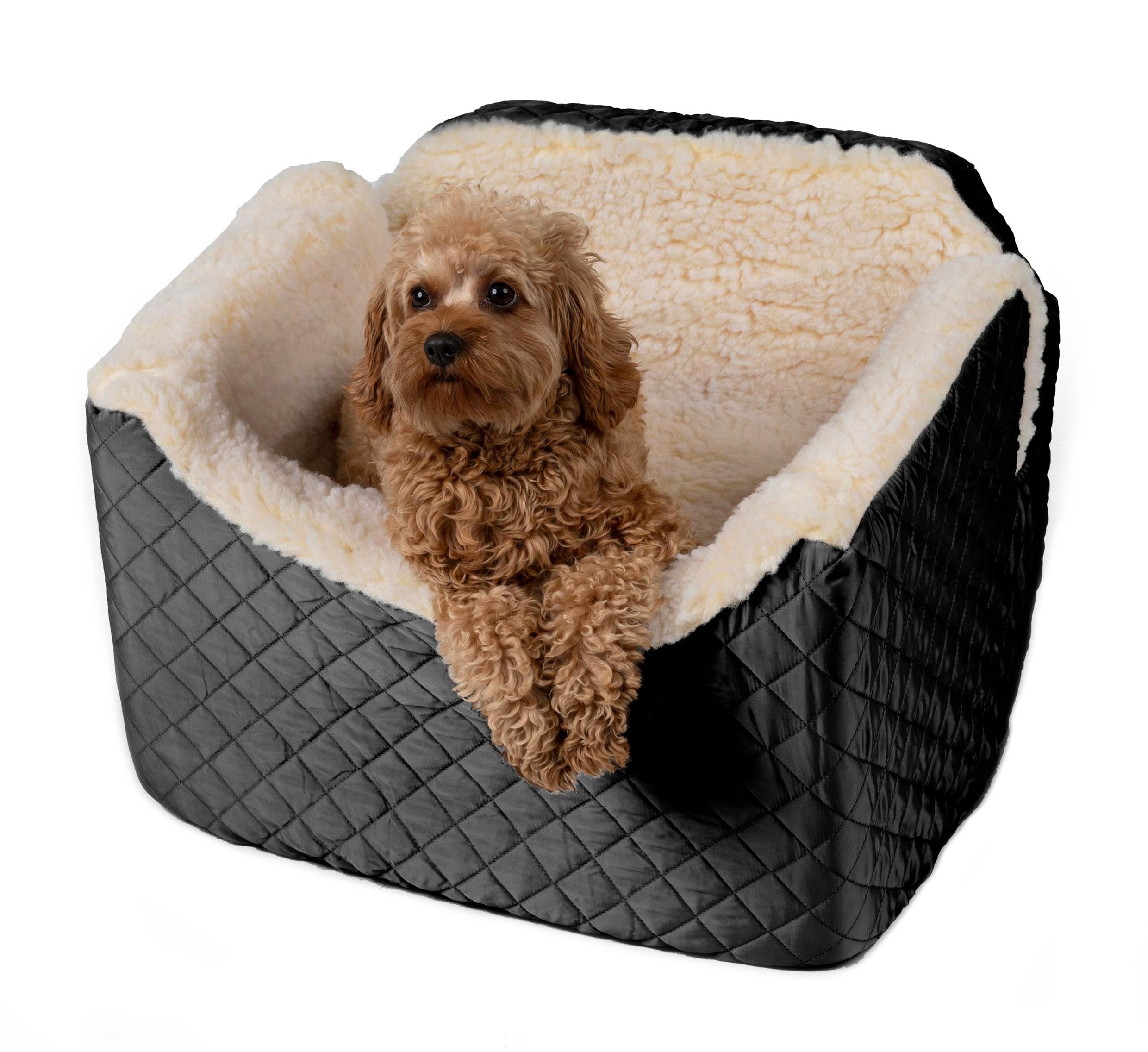 Snoozer Lookout I Dog Booster Car Seat for Small Dogs Under 25lbs - Medium Size Black Quilted Pet Car Seat - Helps Prevent Car Sickness - Removable & Machine Washable Cover - Perfect for Road Trips & Vet Visits