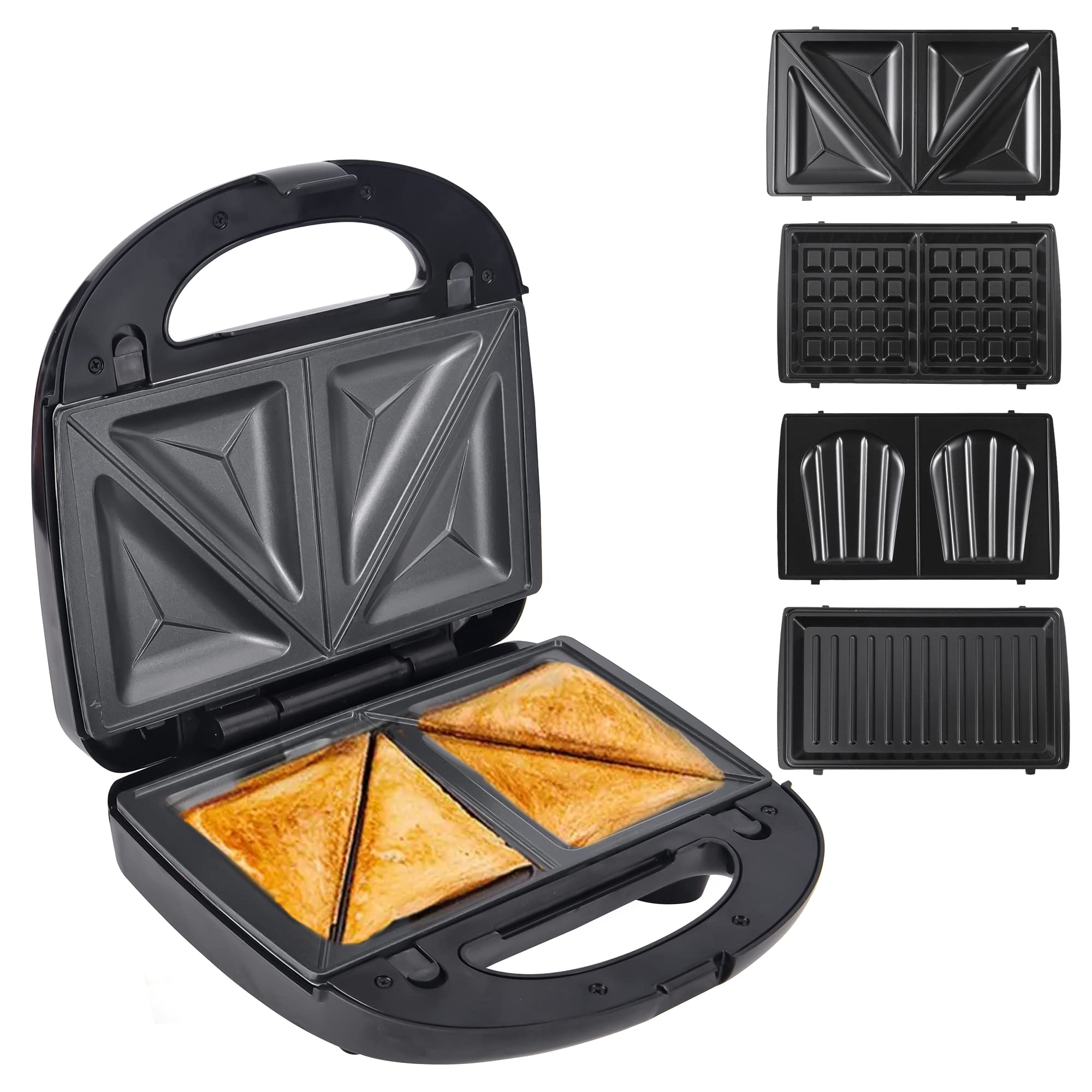 Belaco 4-in-1 Sandwich Maker & Panini Press - Non-Stick, Easy Clean Waffle Iron with Detachable Plates & Skid-Resistant Feet - Perfect for Breakfast, Lunch, and Quick Snacks at Home or Office