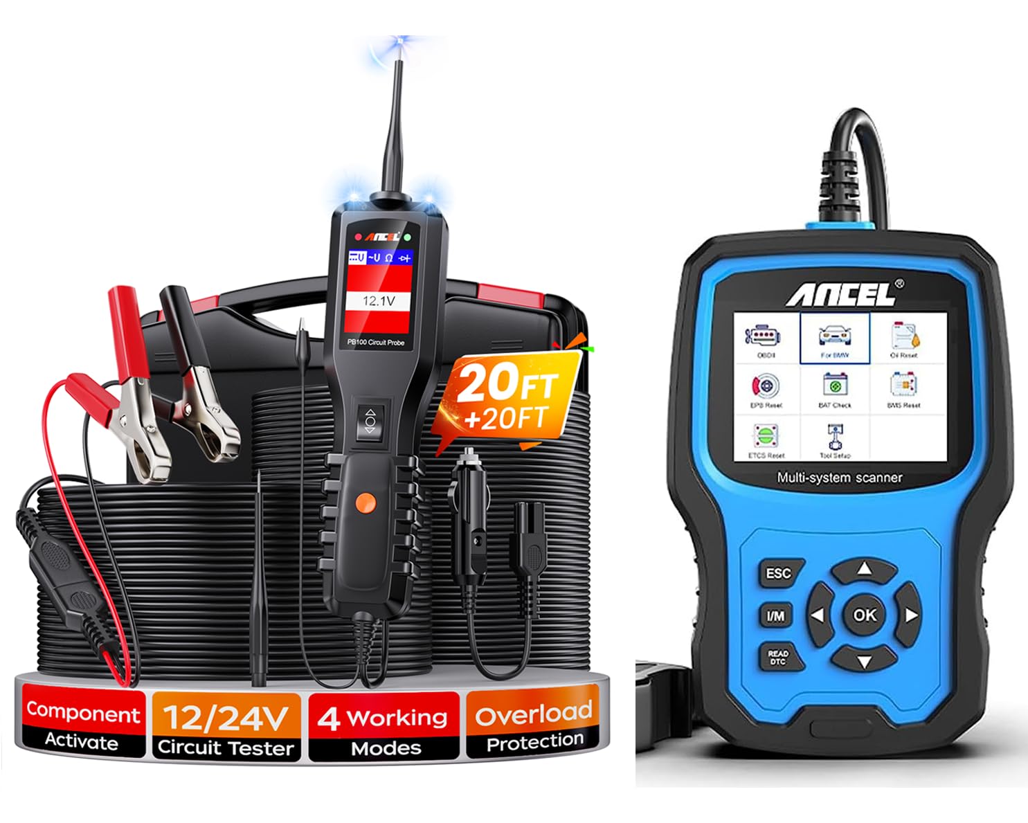 ANCEL PB100 Automotive Power Circuit Probe Tester & ANCEL BM700 OBD2 Scanner - Professional BMW Diagnostic Tool for Engine, ABS, SRS Systems - Perfect for Mechanics & DIY Car Repairs (Works with Most BMW Models)