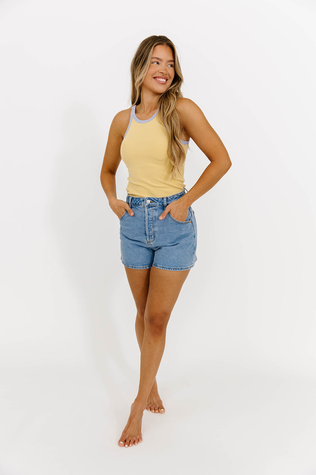 Landry Ringer Tank Top in Mustard - Women's Vintage Style Sleeveless Shirt for Summer, Casual Wear & Layering