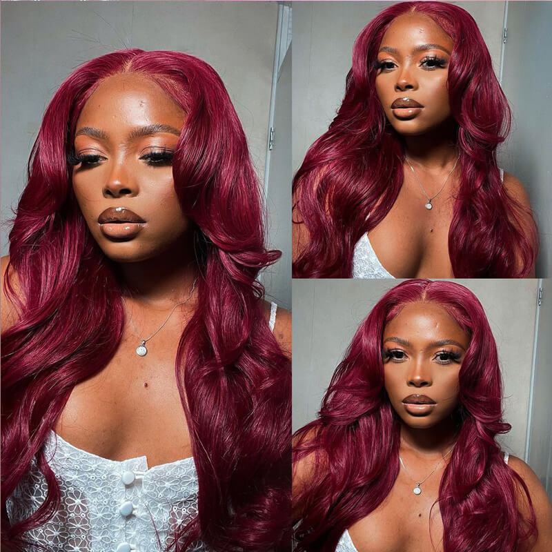 Eullair Glueless 13x4 Colored Lace Front Wig - Burgundy Bombshell #99J | Natural Look for Daily Wear, Cosplay & Special Occasions