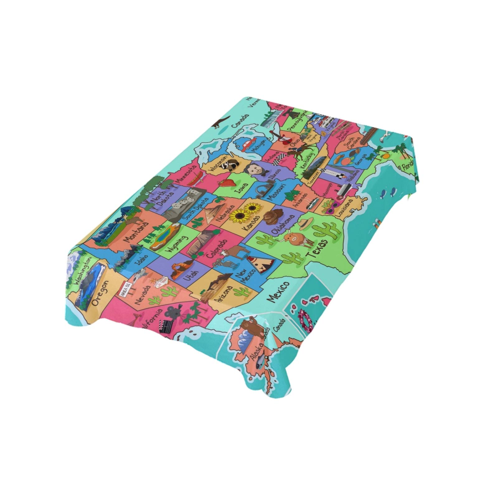 54 x 54 Inch USA Map Tablecloth - Modern Rectangle Table Cover for Dining Room, Kitchen, Party & Home Decor | Perfect for Patriotic Events, 4th of July Celebrations & American-Themed Gatherings
