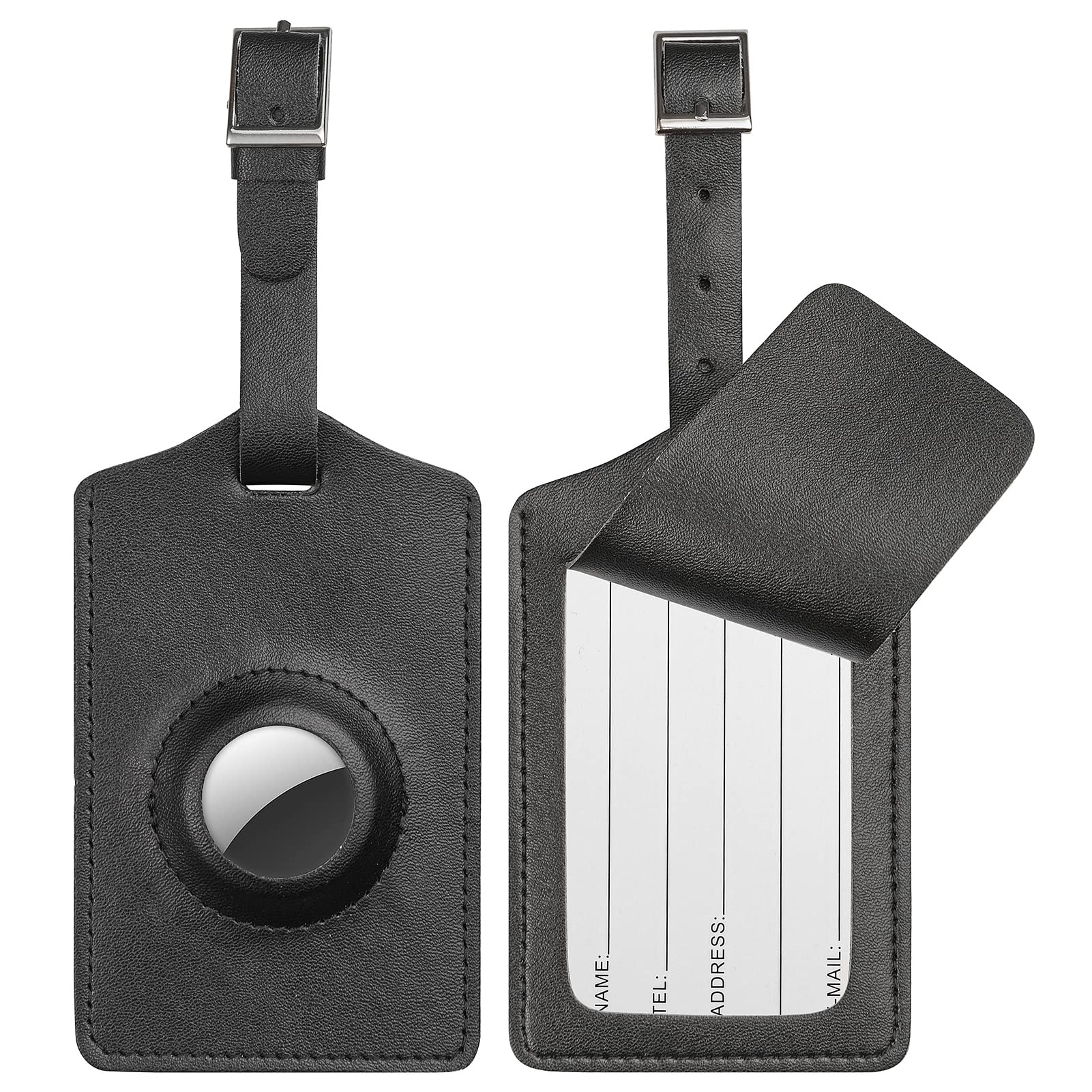 2 Pack Leather Luggage Tags with Airtag Holder - Durable Travel Bag Tags for Suitcases, Backpacks & Carry-Ons | Perfect for International Flights, Business Trips & Vacation Travel Accessories